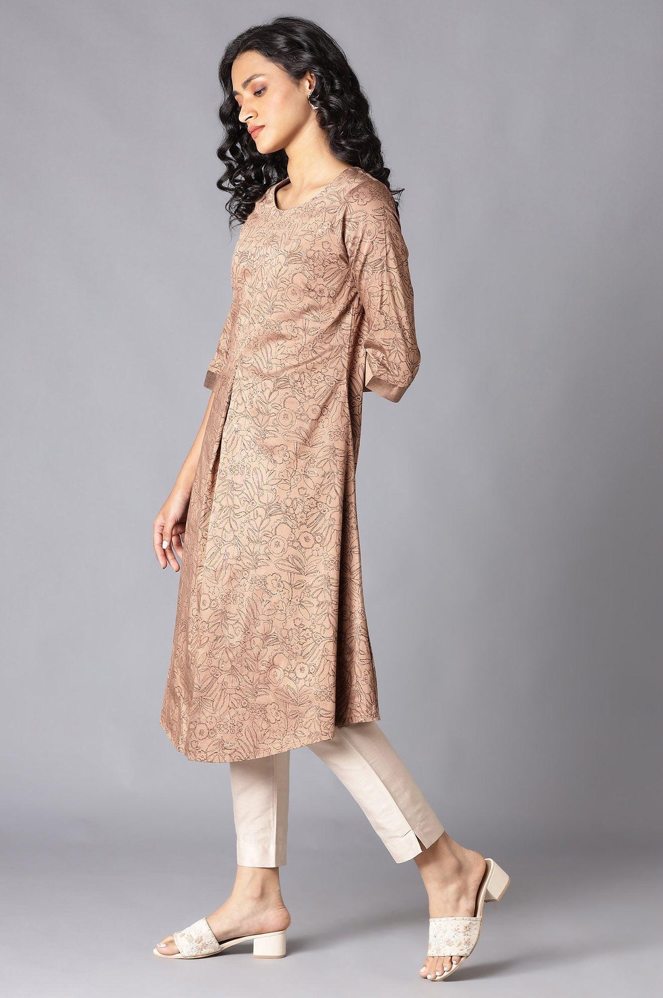Brown A-Line Printed kurta - Image 3