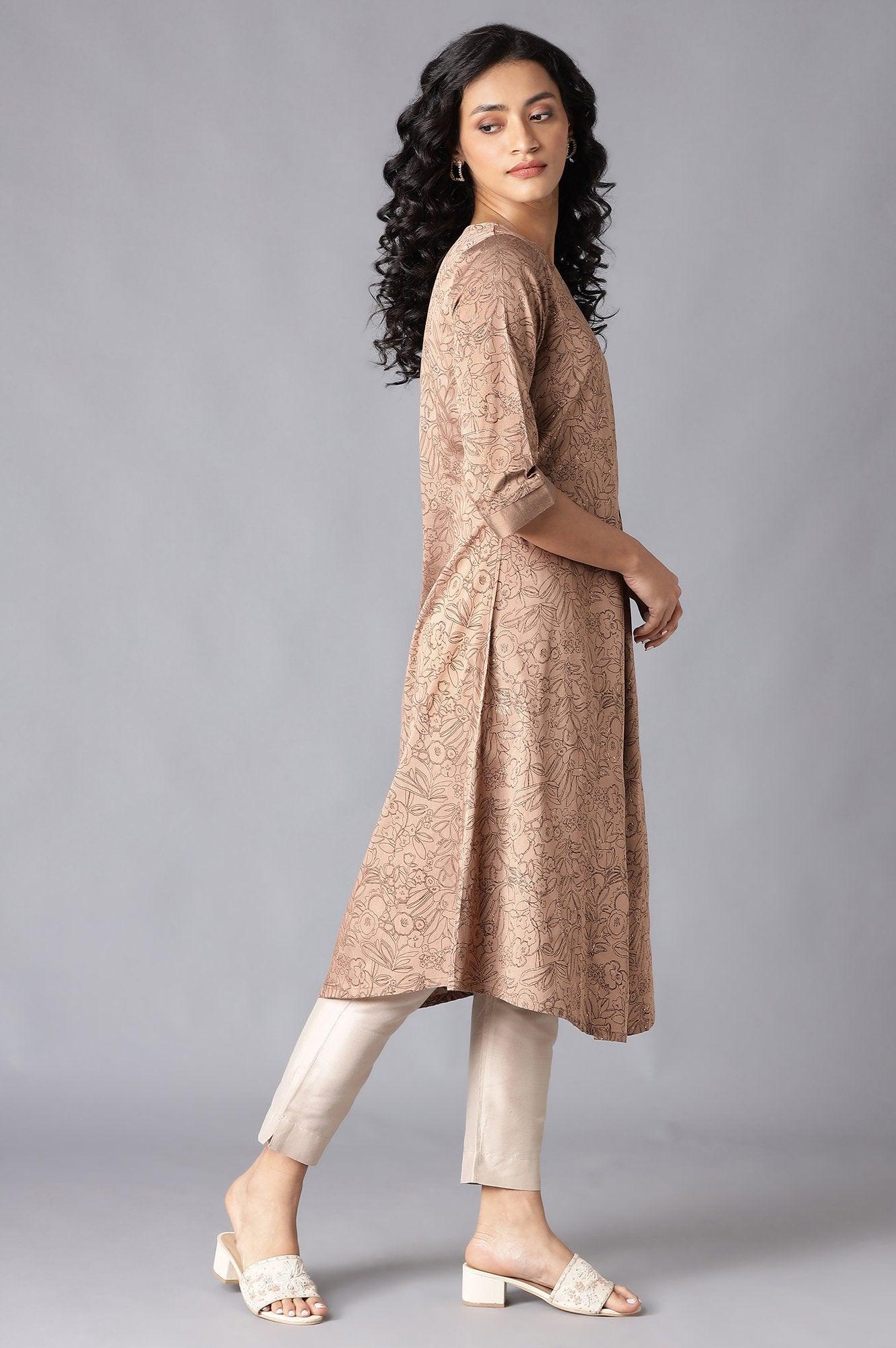 Brown A-Line Printed kurta - Image 4