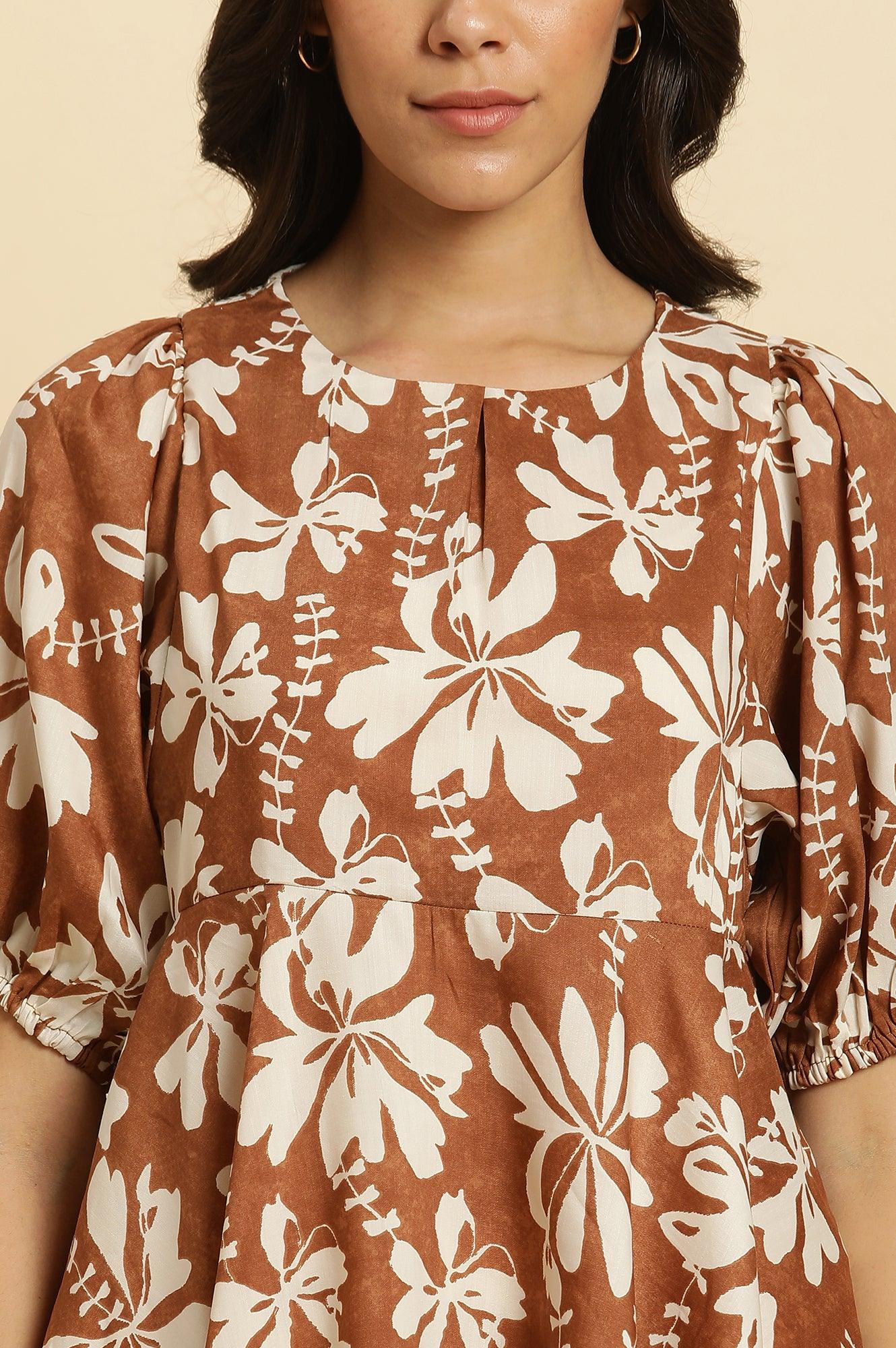 Brown Abstract Printed Peplum Top - Image 6