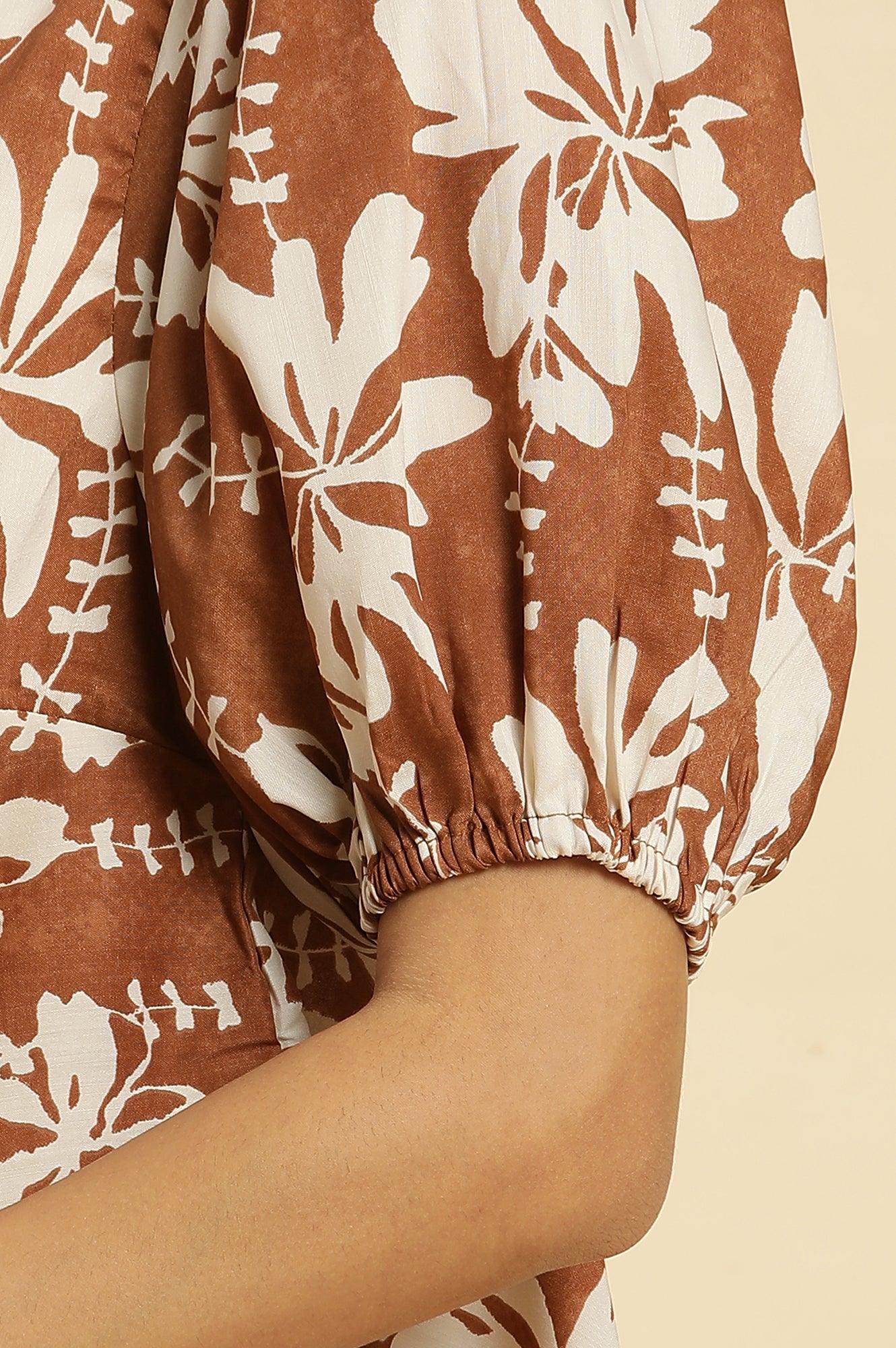 Brown Abstract Printed Peplum Top - Image 7
