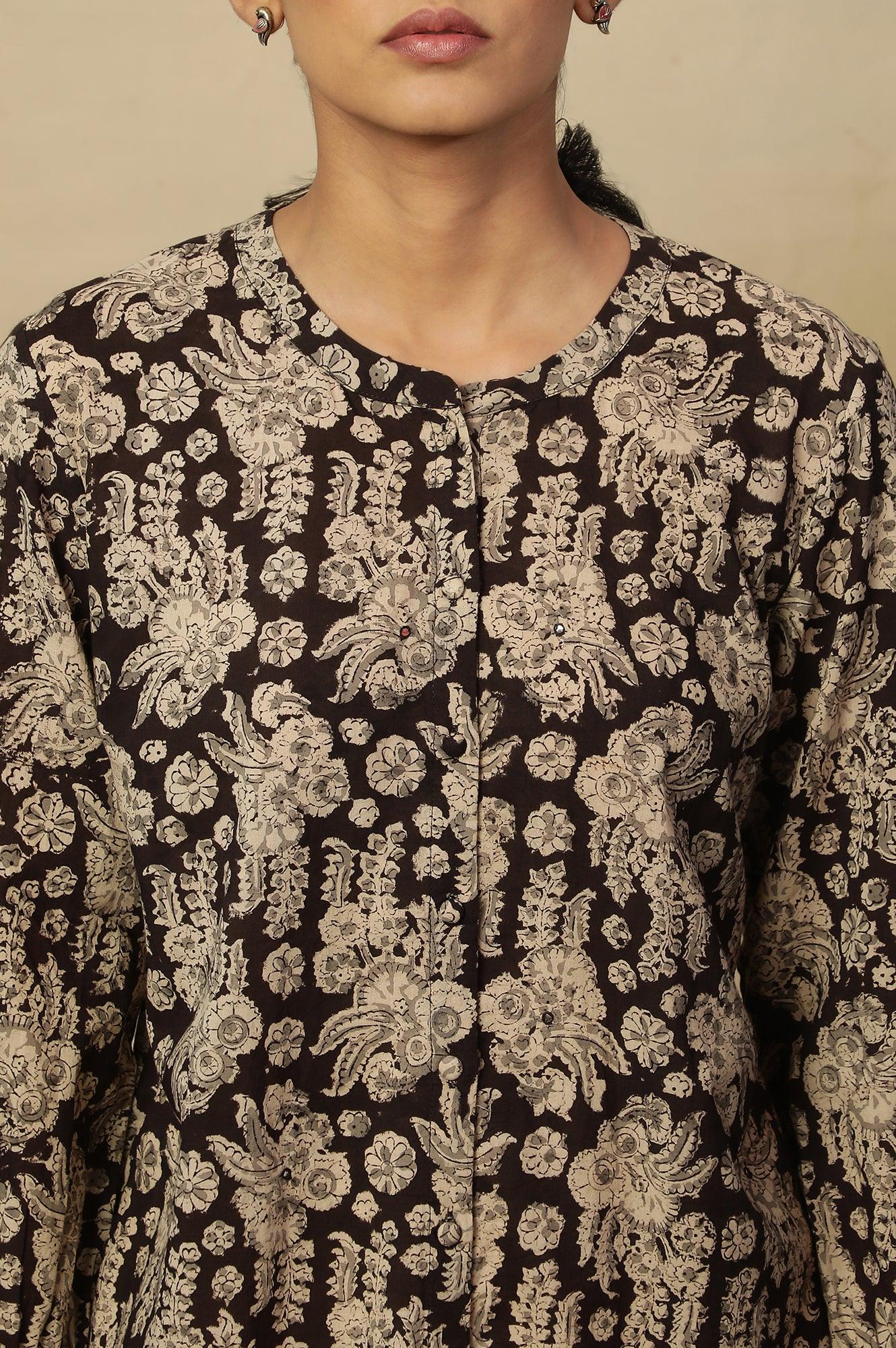 Brown Block Print Top In Cotton Voile - Image 7