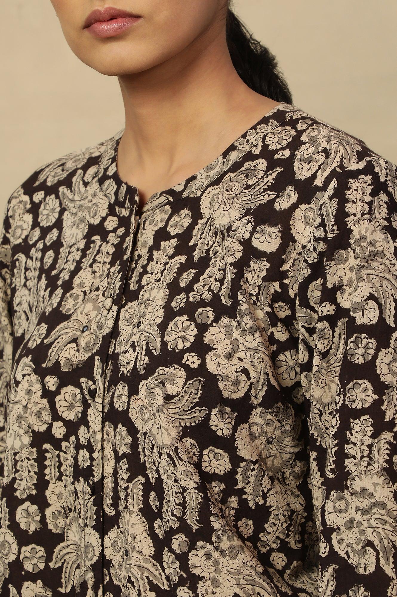 Brown Block Print Top In Cotton Voile - Image 8