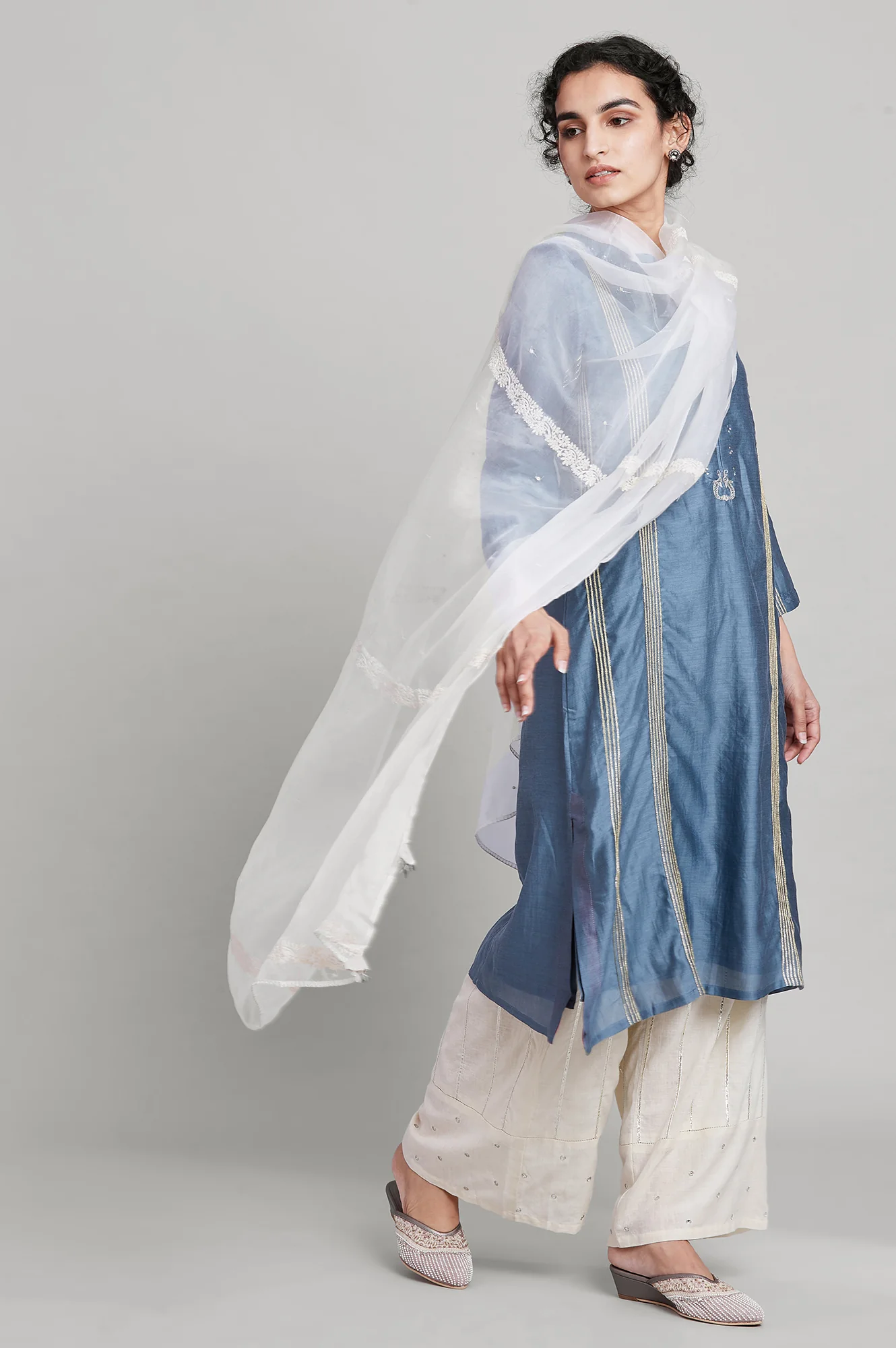 Brown Embroidered Organza Dupatta - Image 2