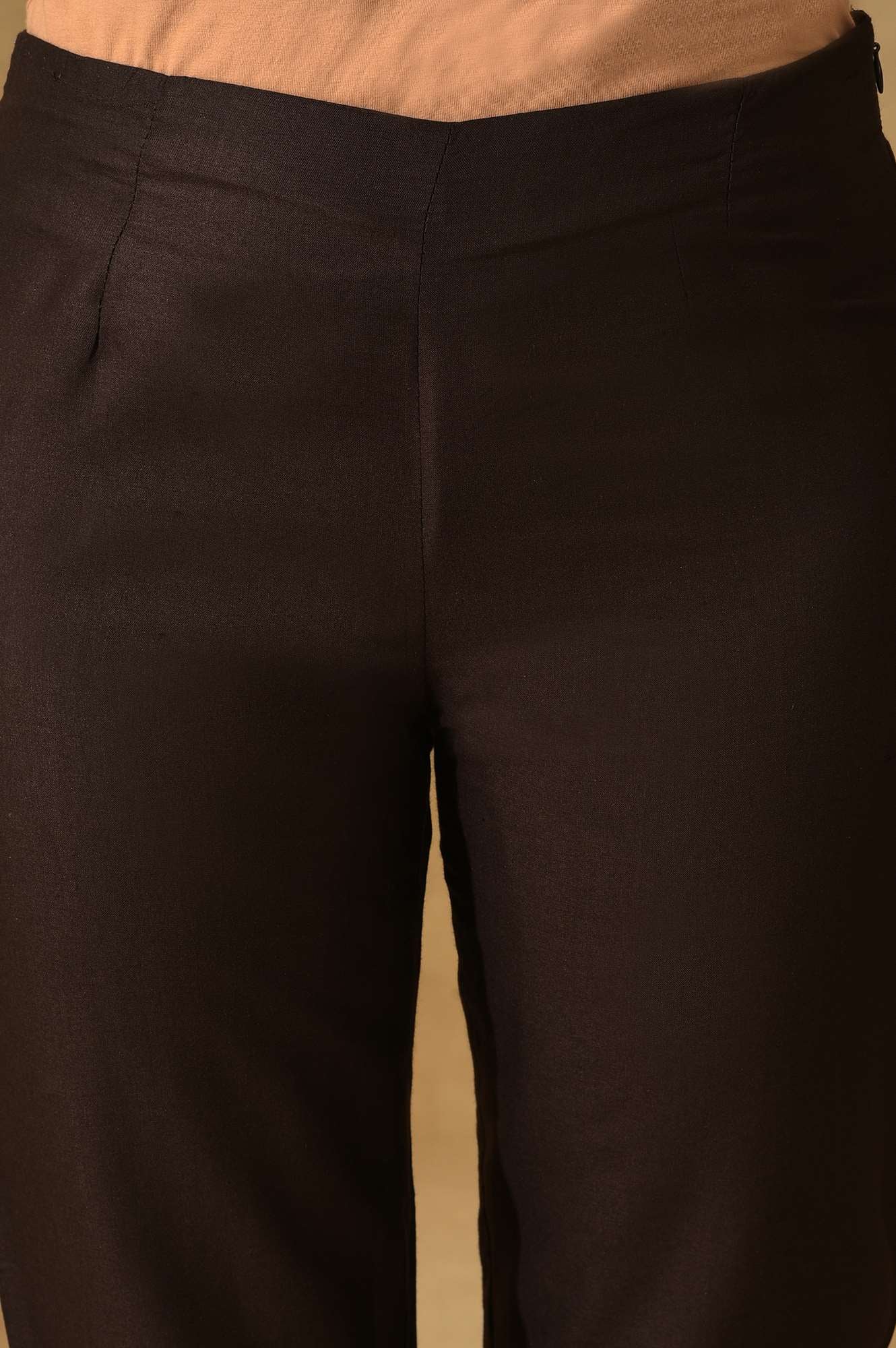 Brown Embroidered Viscose Silk Tussar Slim Pants - Image 7