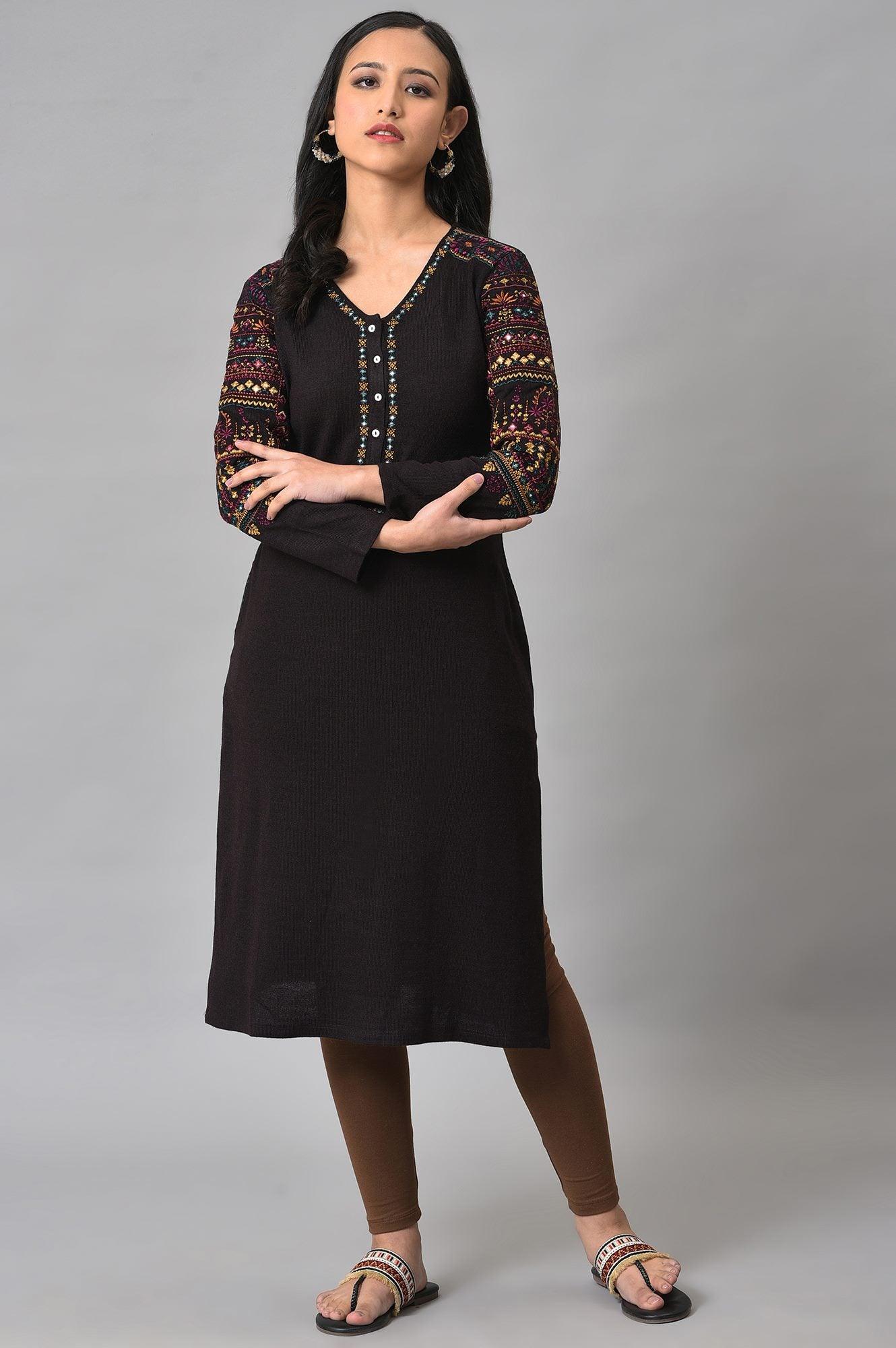Brown Embroidered Winter kurta - Image 6