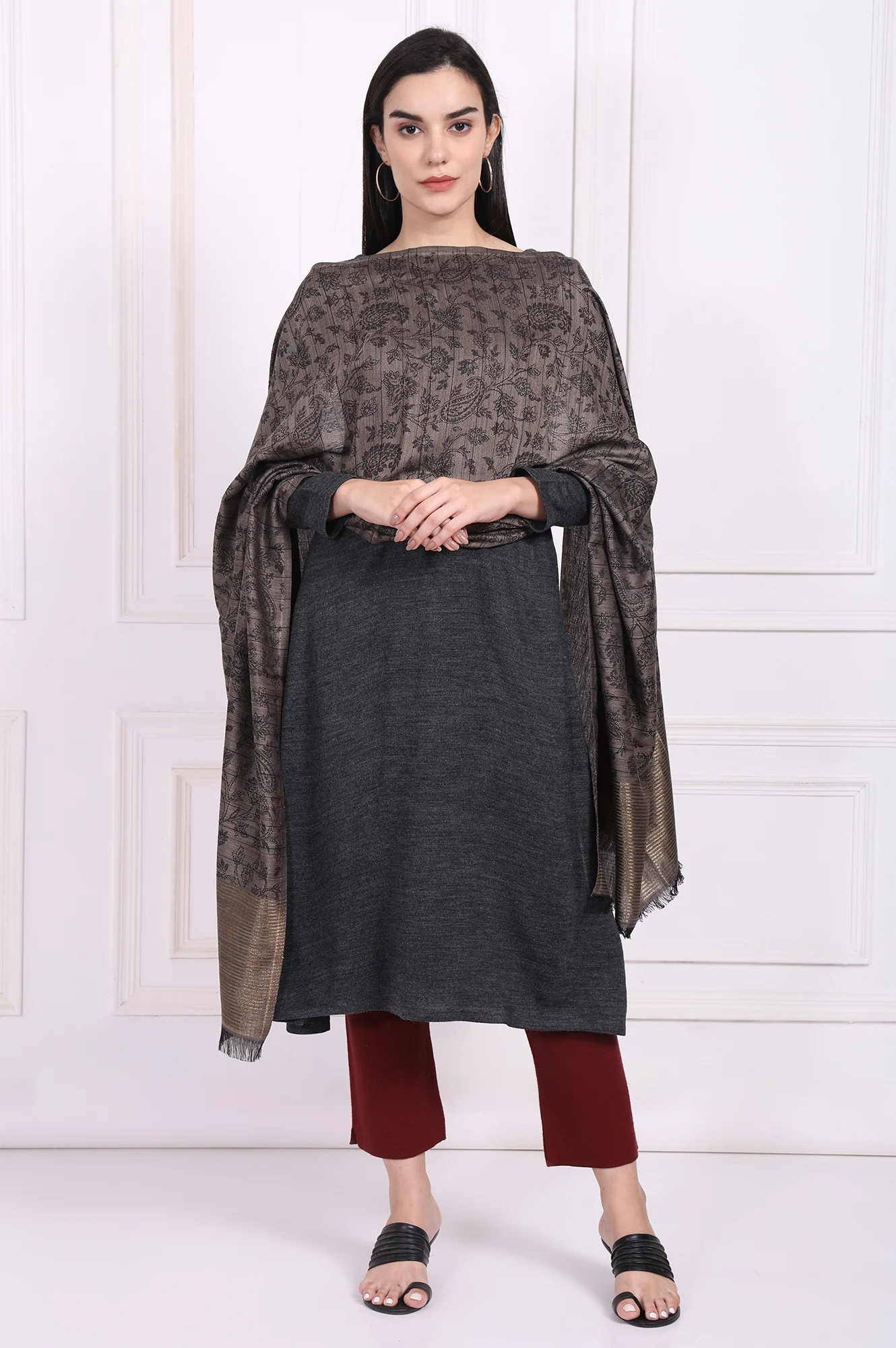 Brown Floral Paisley Cotton Stole