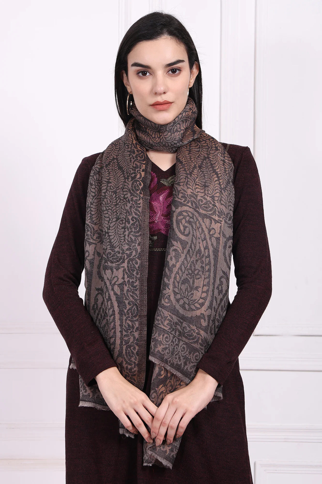 Brown Paisley Wool Shawl - Image 2