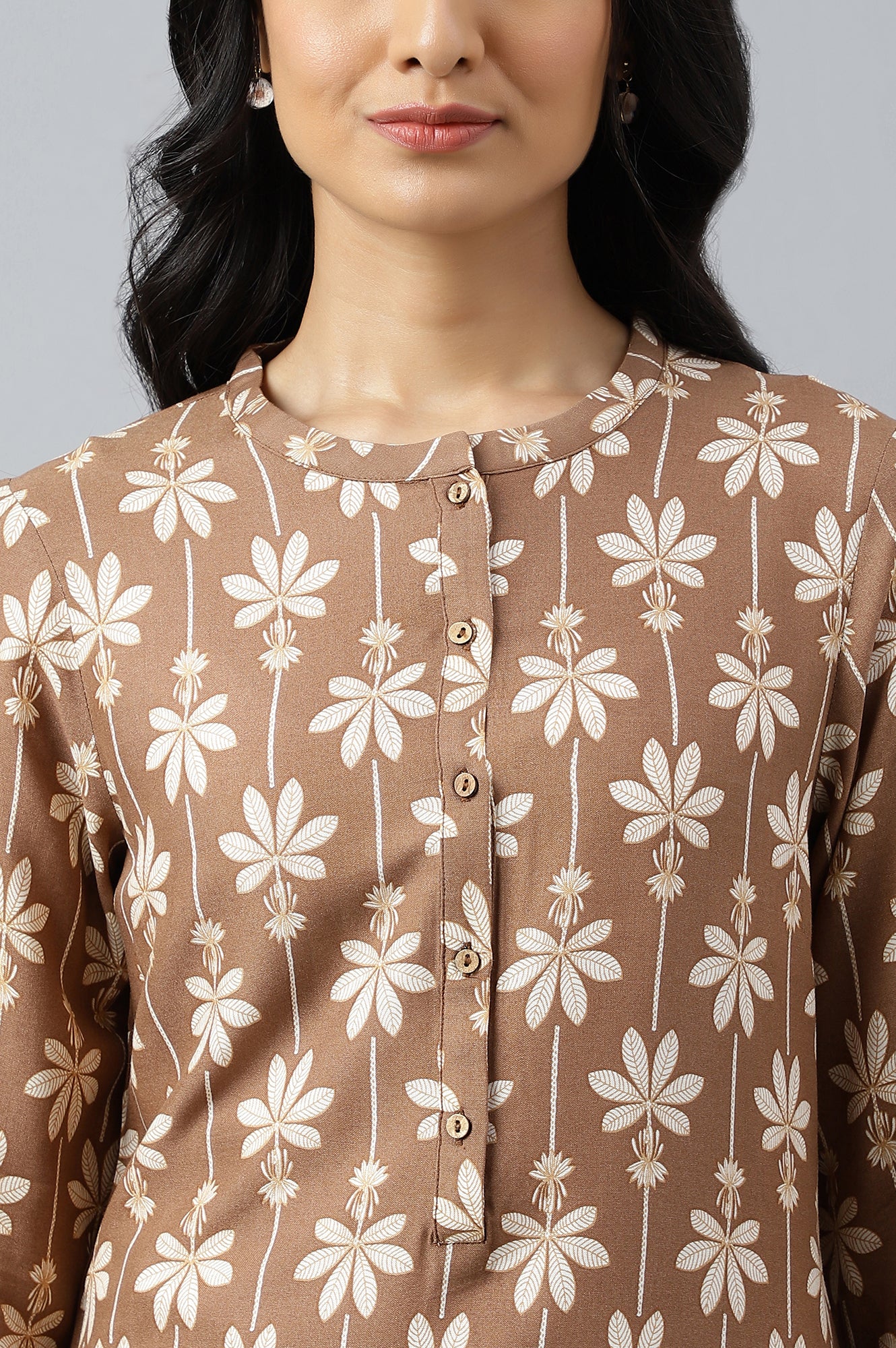 Brown Printed Button Down kurta - Image 8