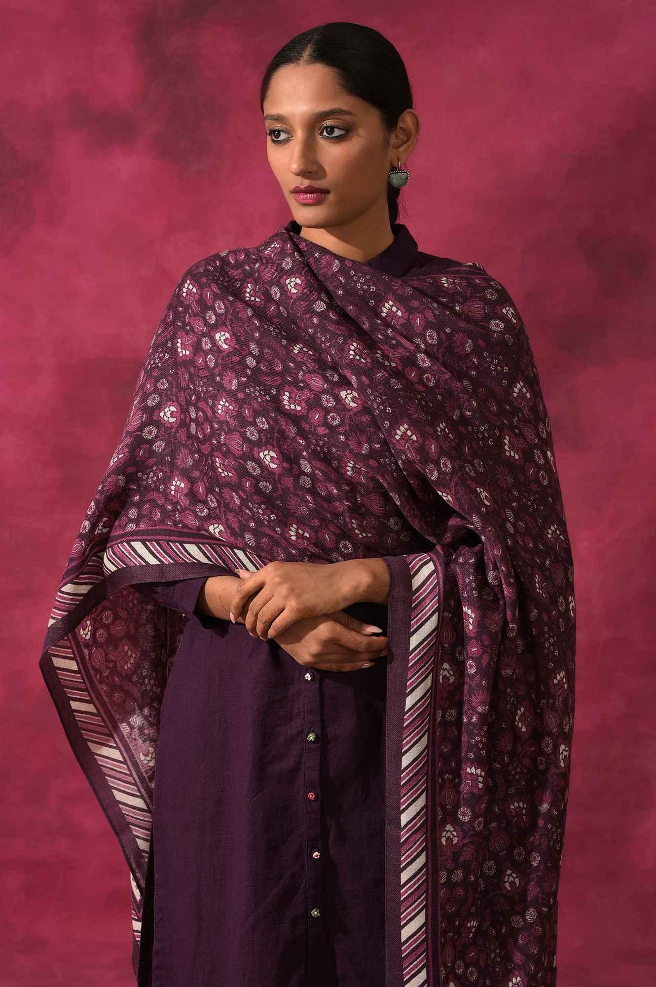 Brown Printed Woollen Shawl - Image 3