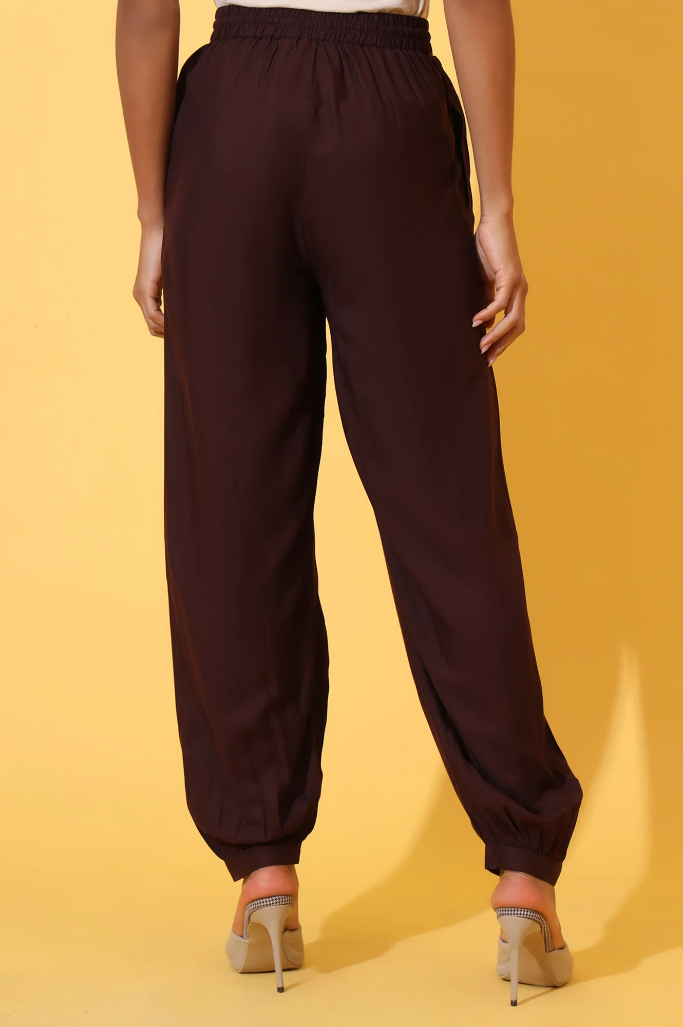 Brown Solid Ankle Length Rayon Harem Pants - Image 4