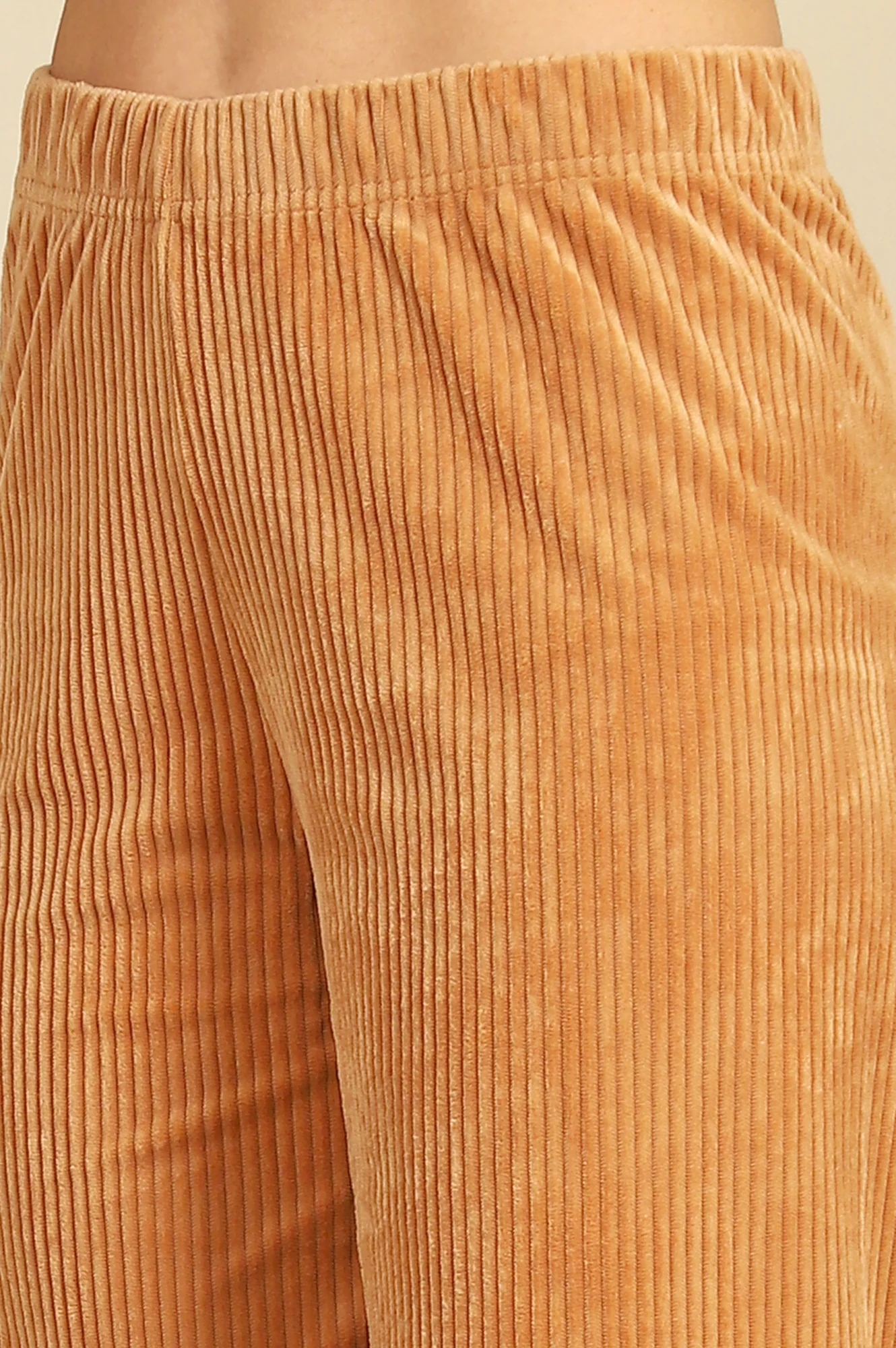 Brown Solid Straight Fit Cotton Pants With Elasticated Waist - Image 3