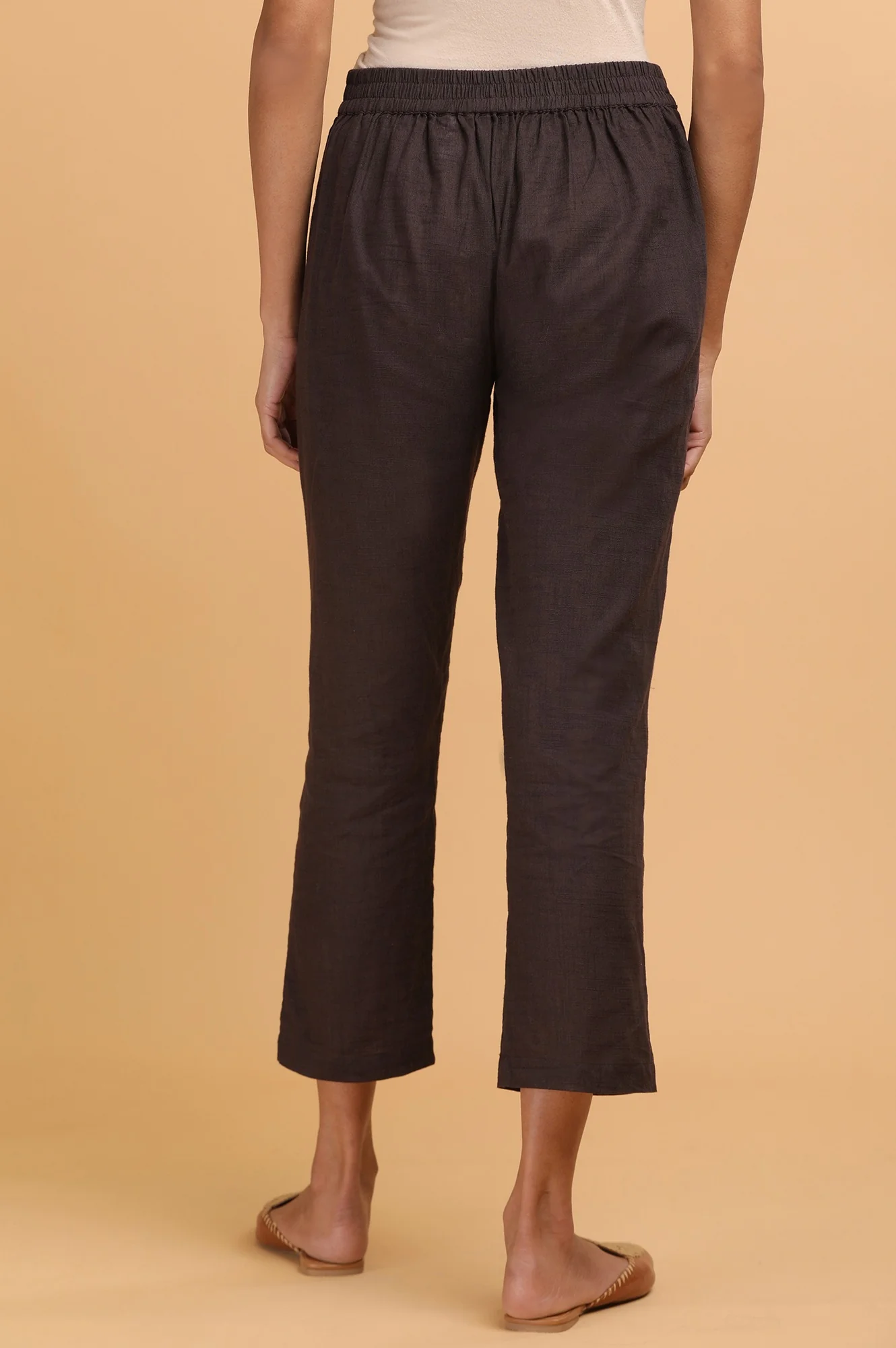 Brown Solid Plain Straight Cotton Pant - Image 2