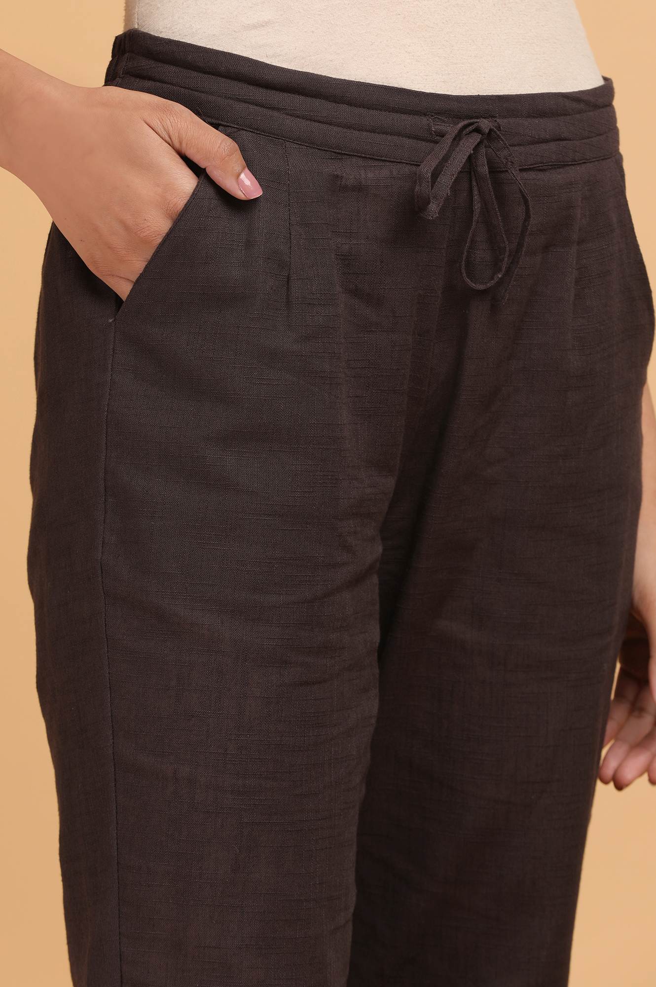 Brown Solid Plain Straight Cotton Pant - Image 6