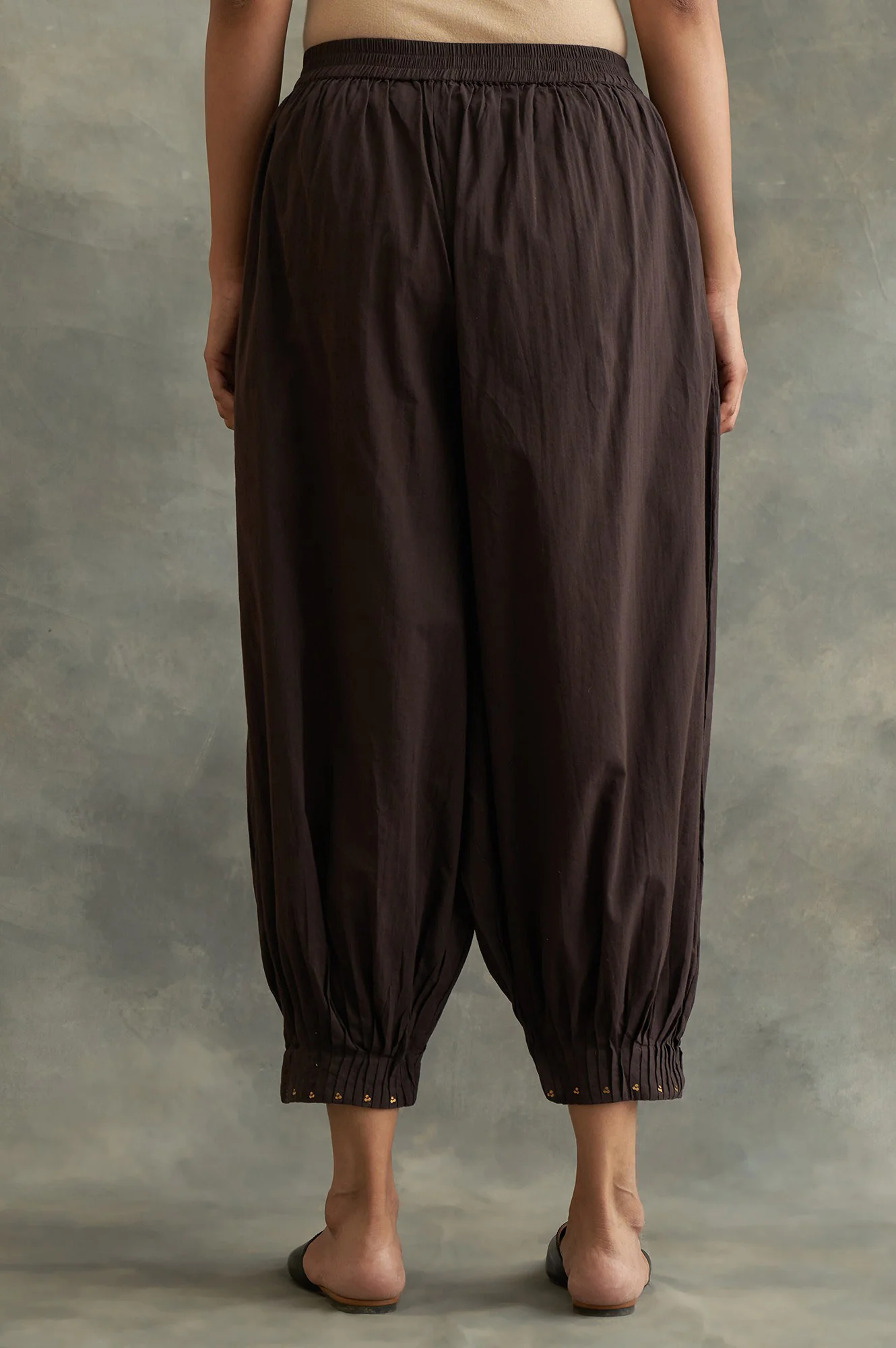 Brown Solid Sequin Pleated Cotton Salwar - Image 2