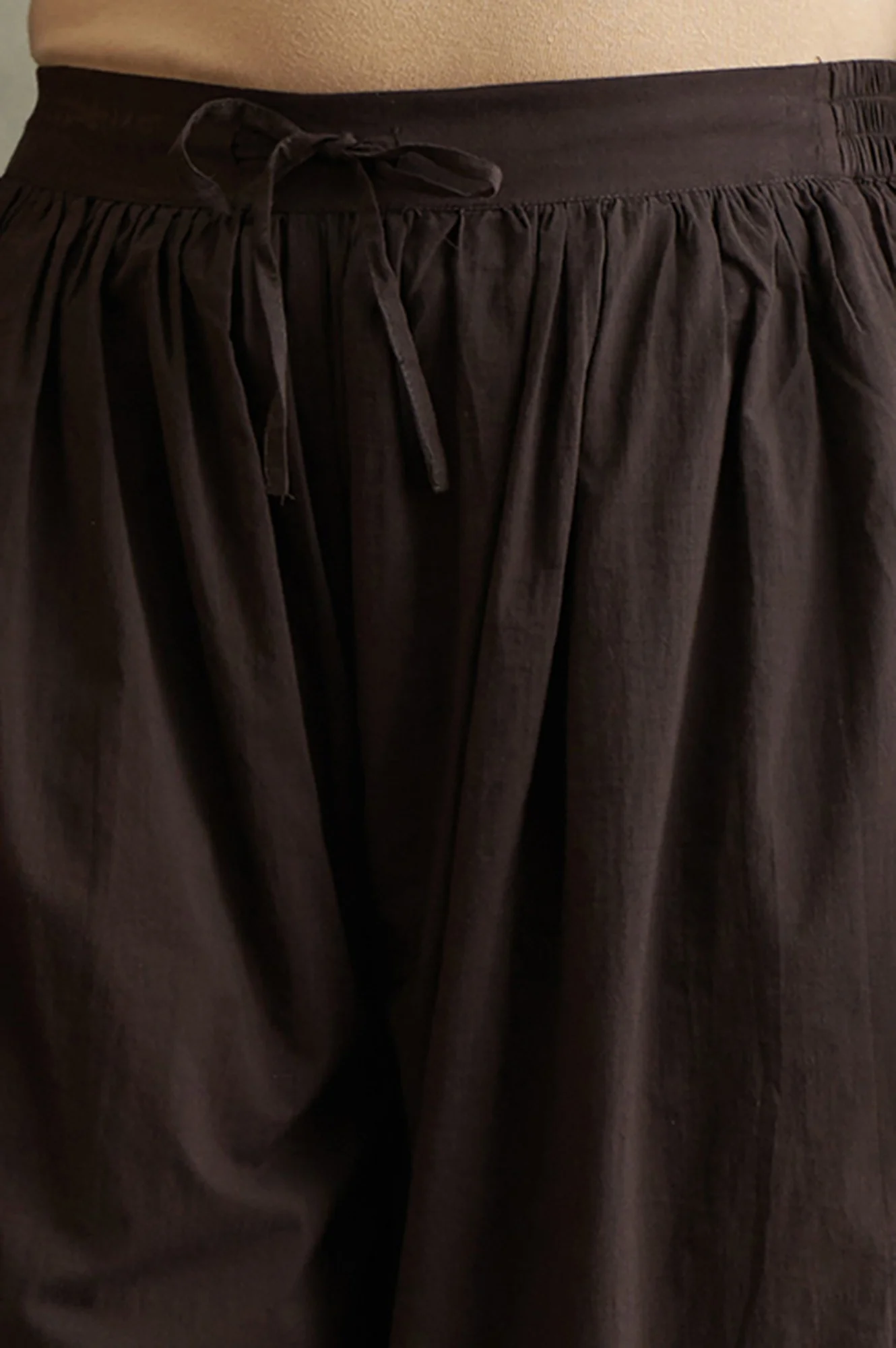 Brown Solid Sequin Pleated Cotton Salwar - Image 6