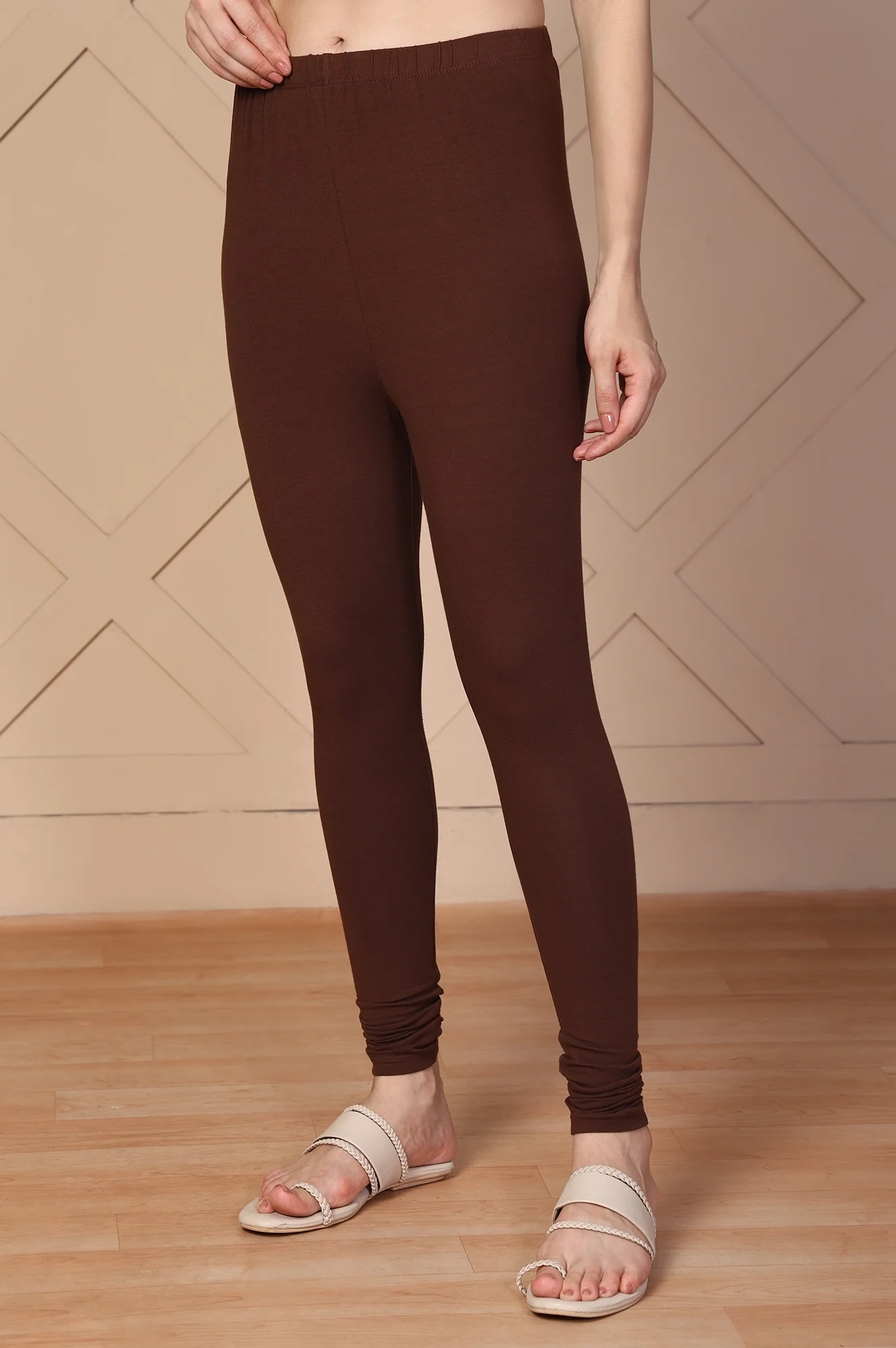 Brown Solid Skinny Fit Cotton Tight - Image 2