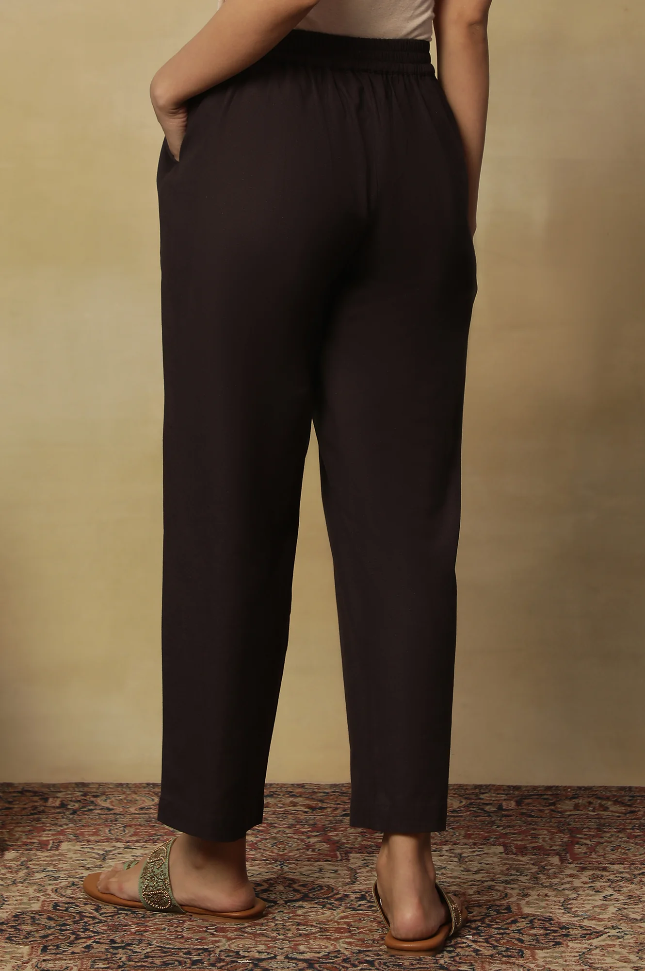 Brown Solid Straight Cotton Pant - Image 3
