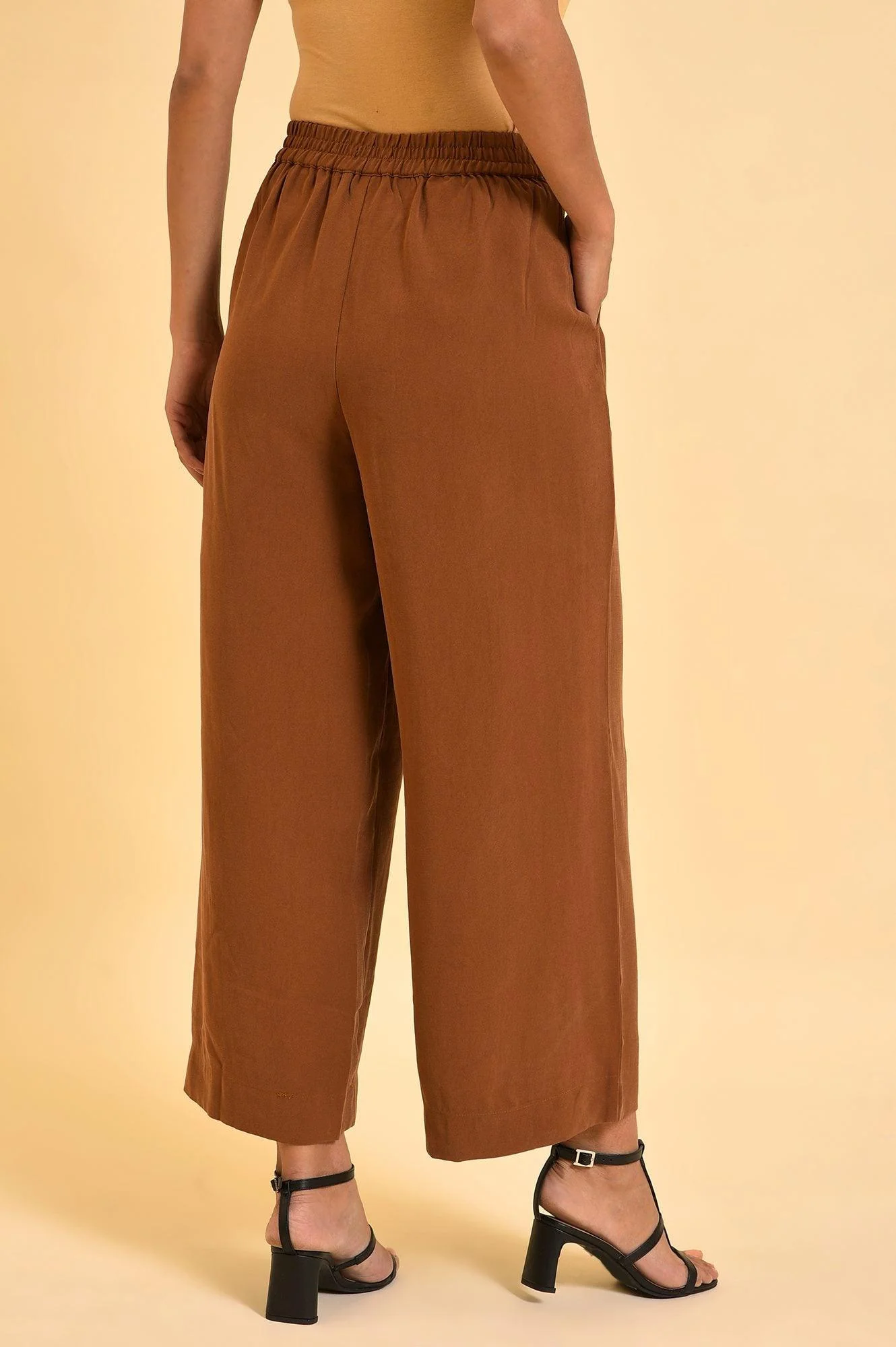 Brown Wide-Leg Pleated Trousers - Image 2