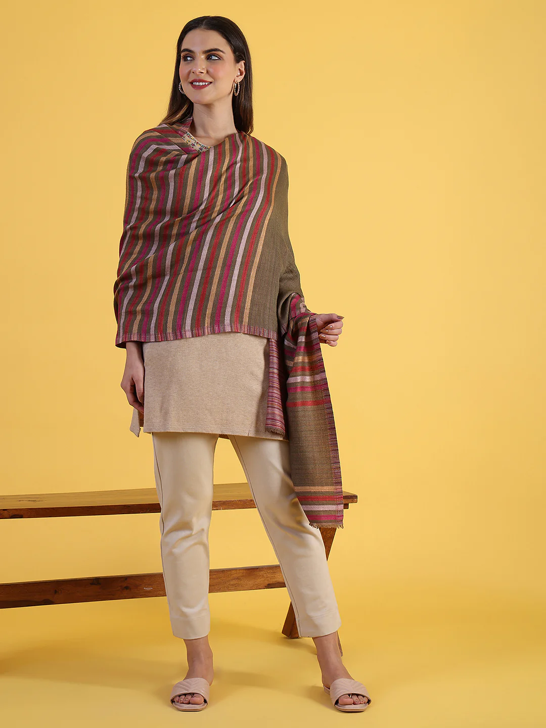 Brown Wool Silk Shawls - Image 2