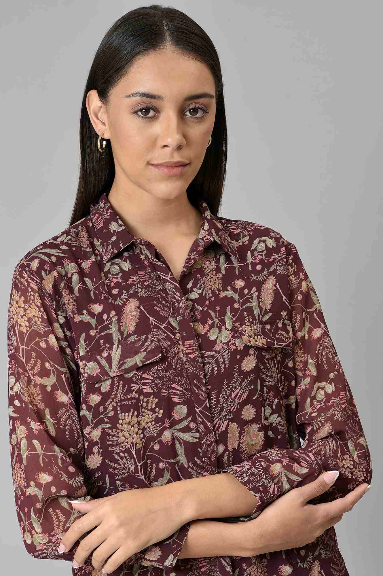 Burgundy Georgette Printed Top - Image 6