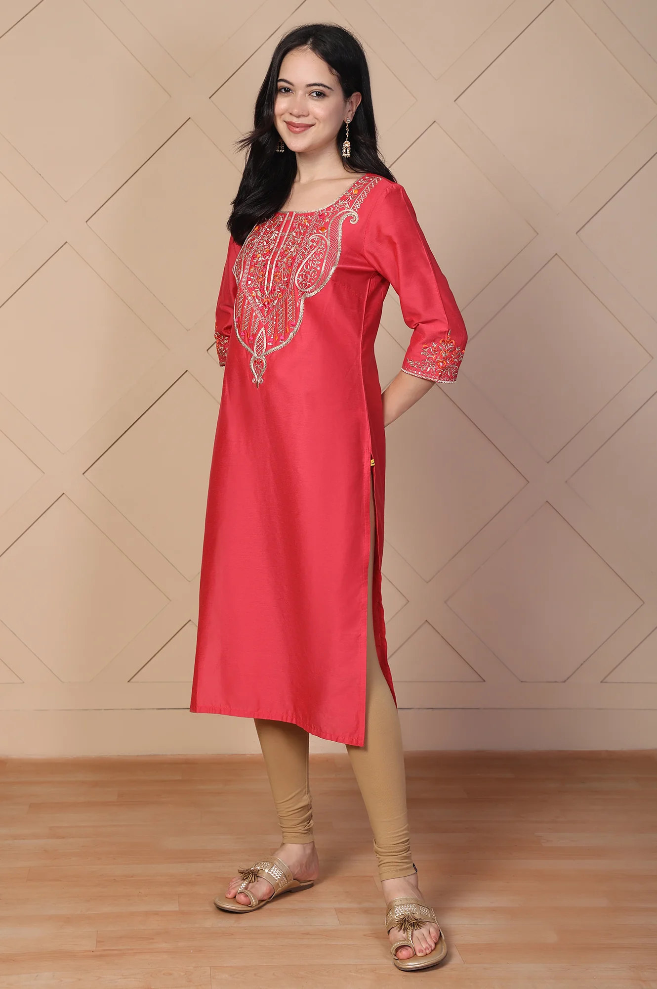 Camel Beige Solid Churidar Cotton Tight - Image 5