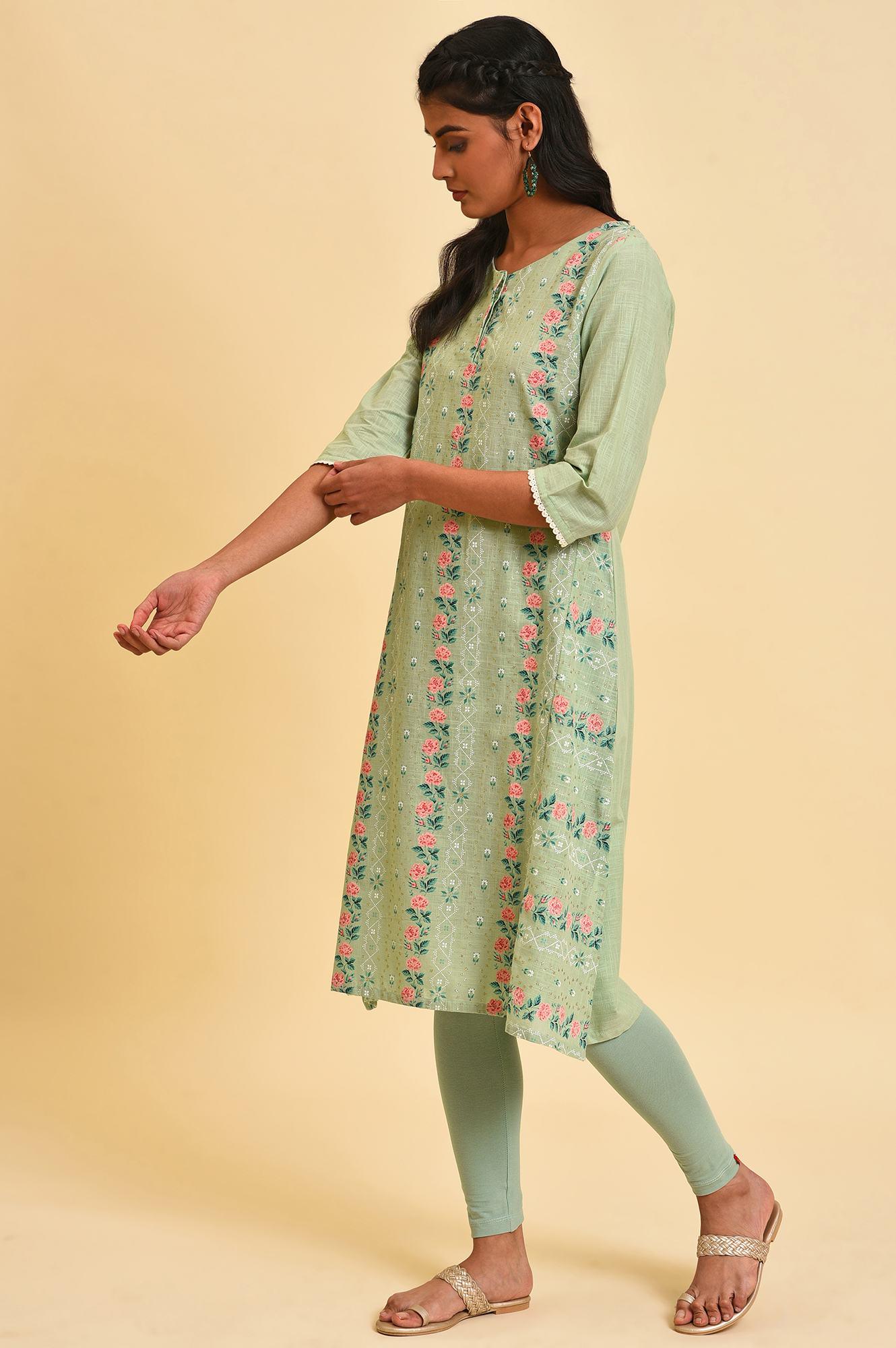 Cameo Green Floral Printed kurta Set - Image 3