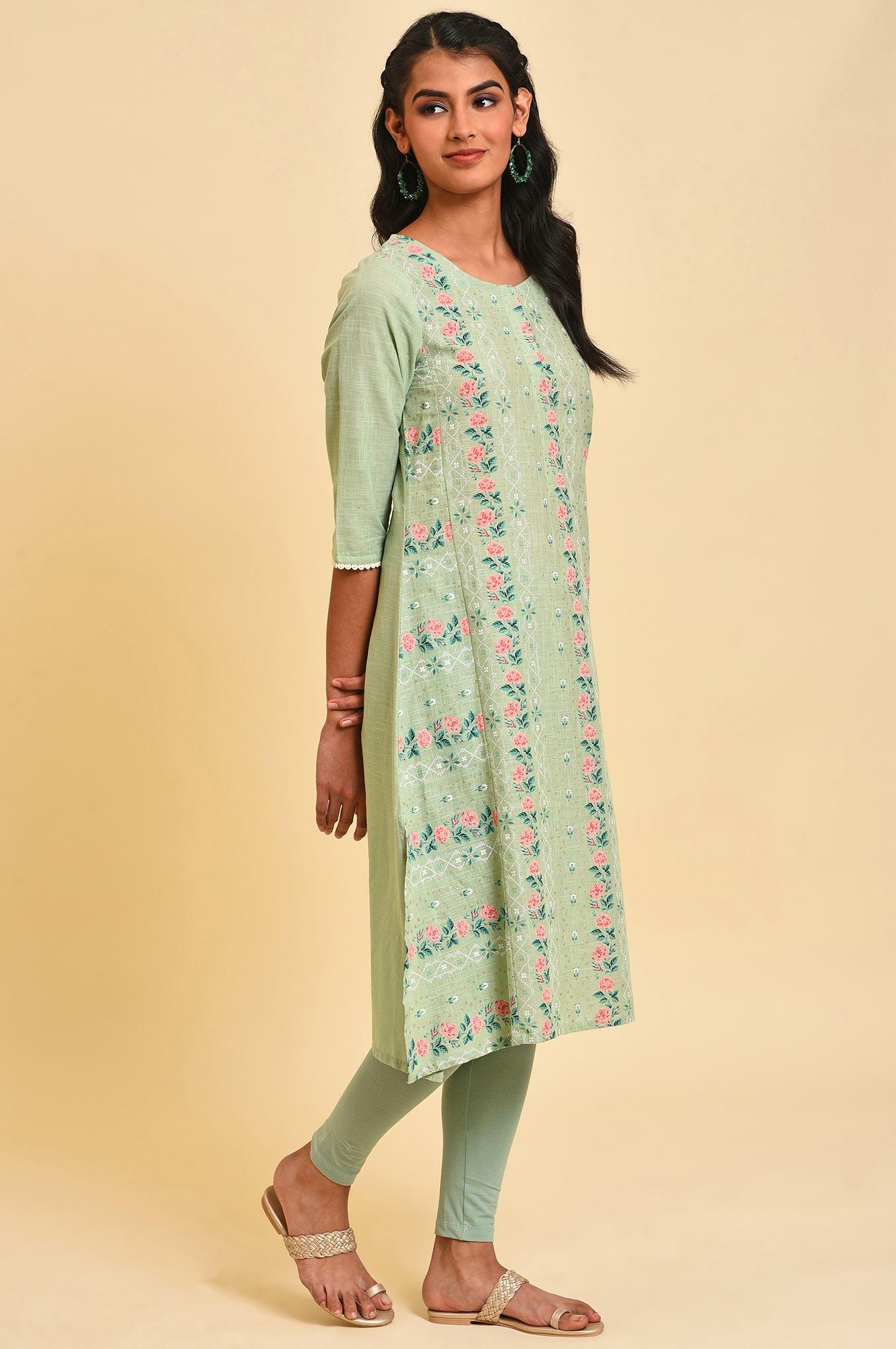 Cameo Green Floral Printed kurta Set - Image 4