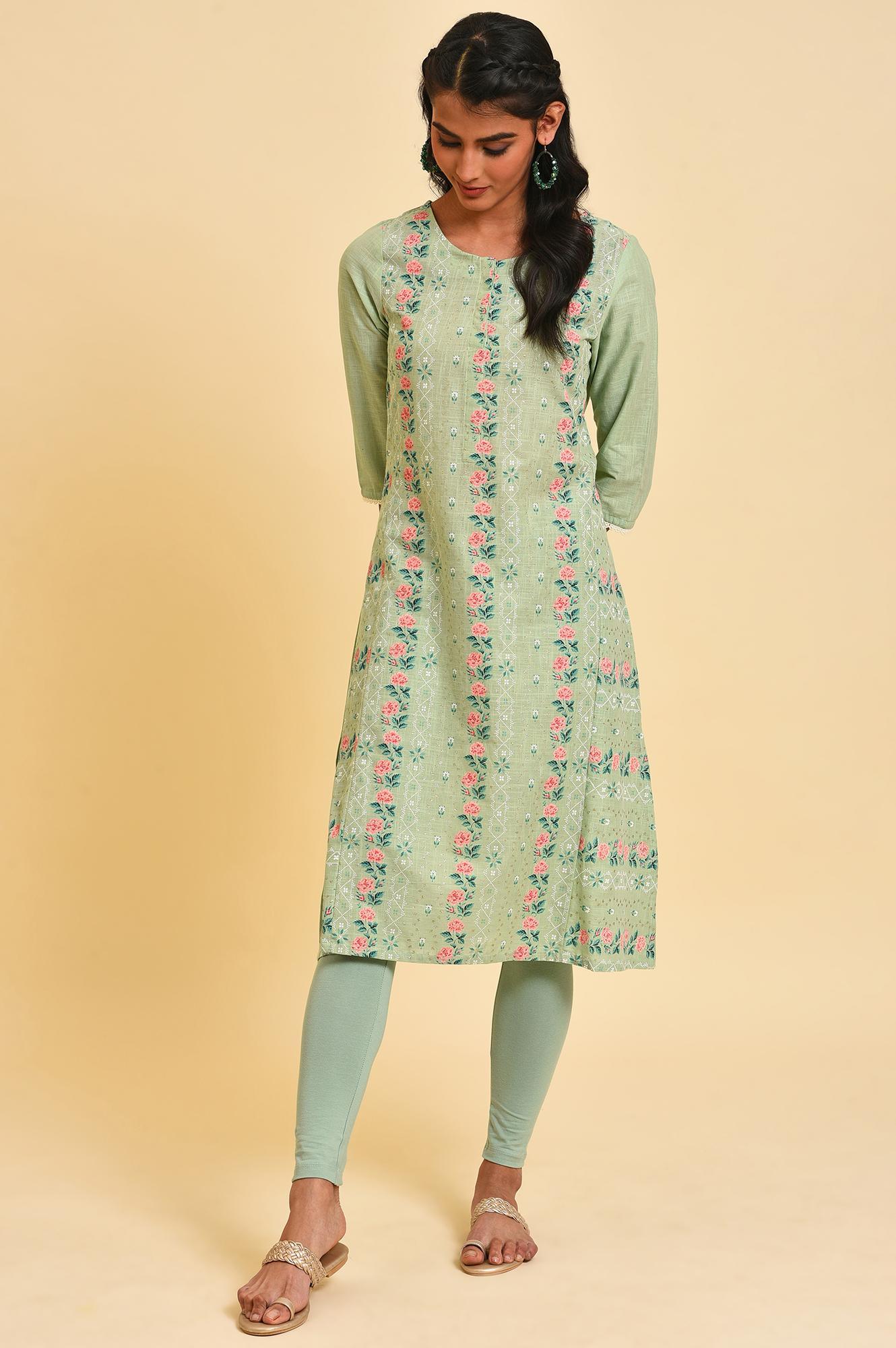 Cameo Green Floral Printed kurta Set - Image 8