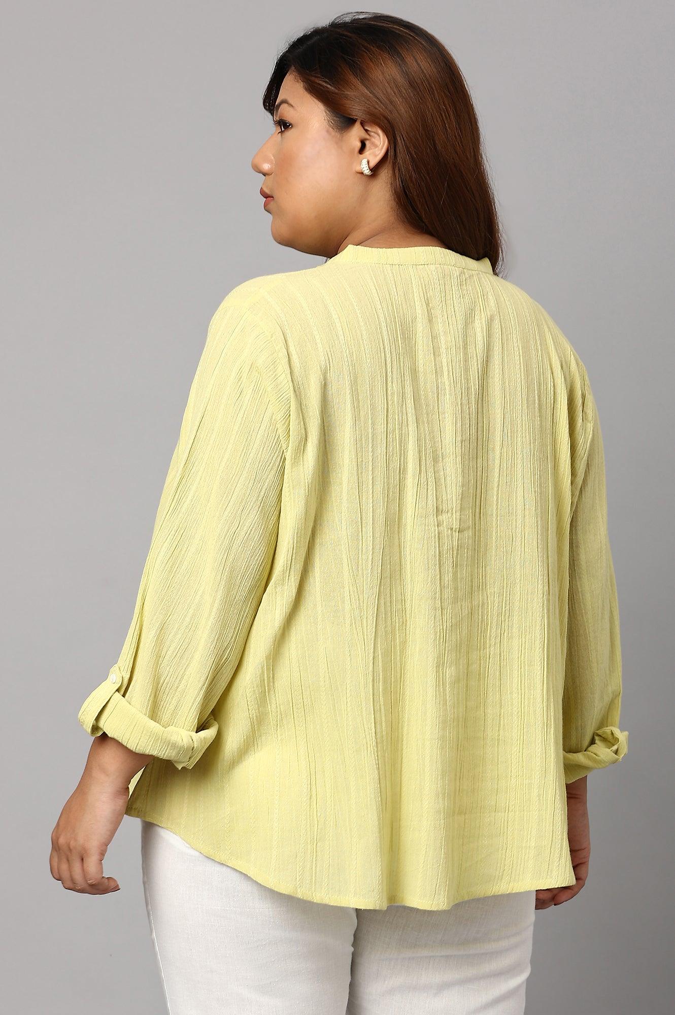 Celery Green Mandarin Collar Plus Size Top - Image 2