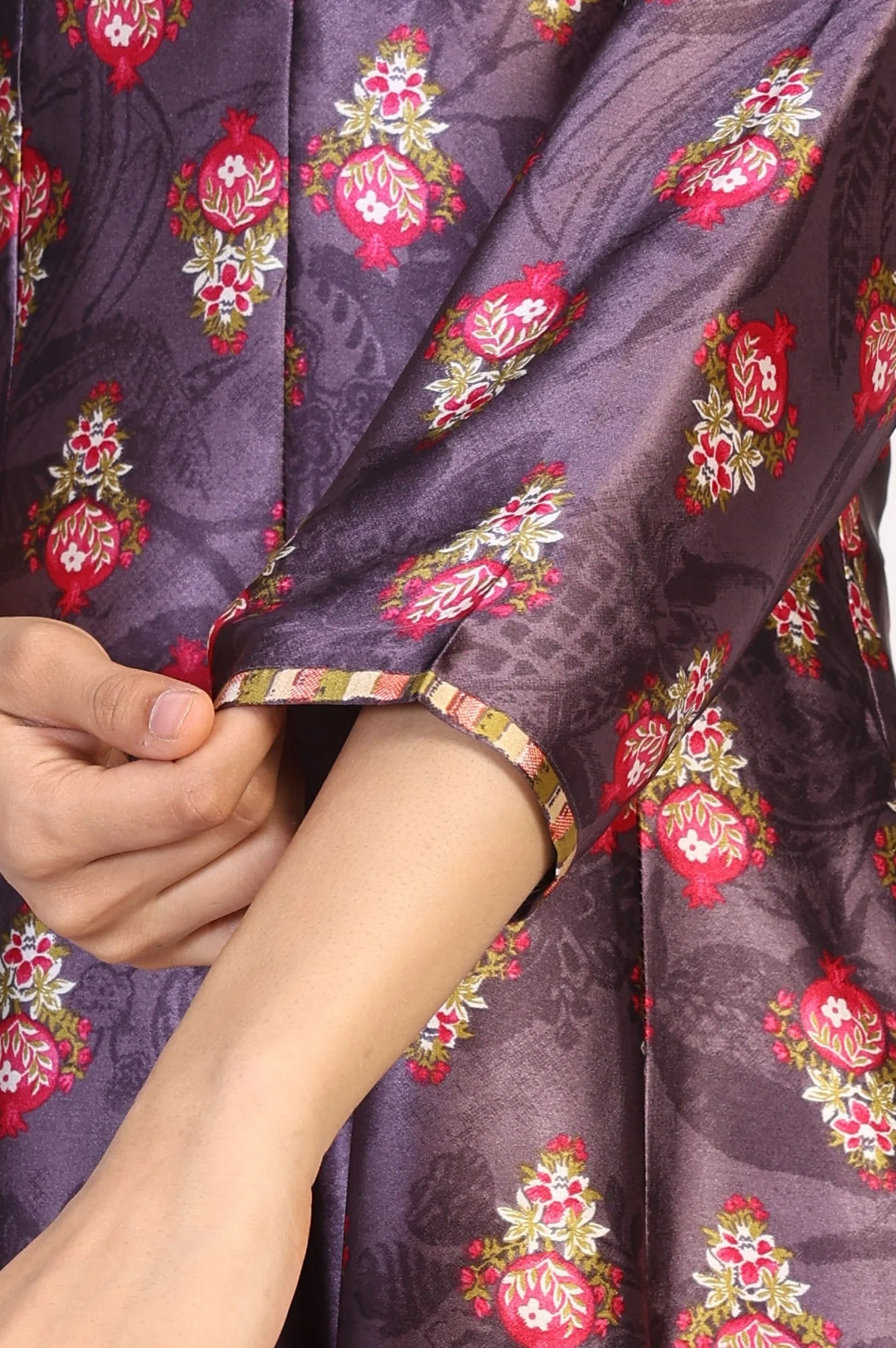 Charcoal Floral Print Beaded Flared Satin Kurta with Culotte and Dupatta Set - Image 8