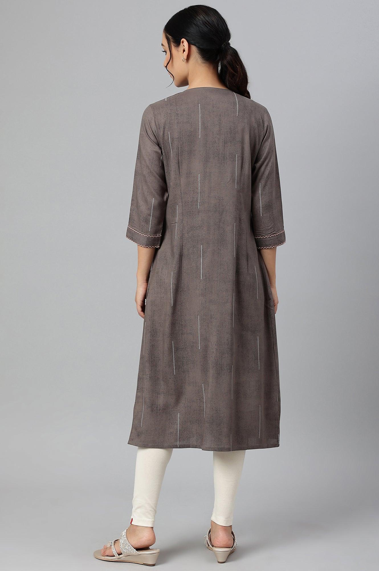 Charcoal Grey Button Down Pleated kurta - Image 5