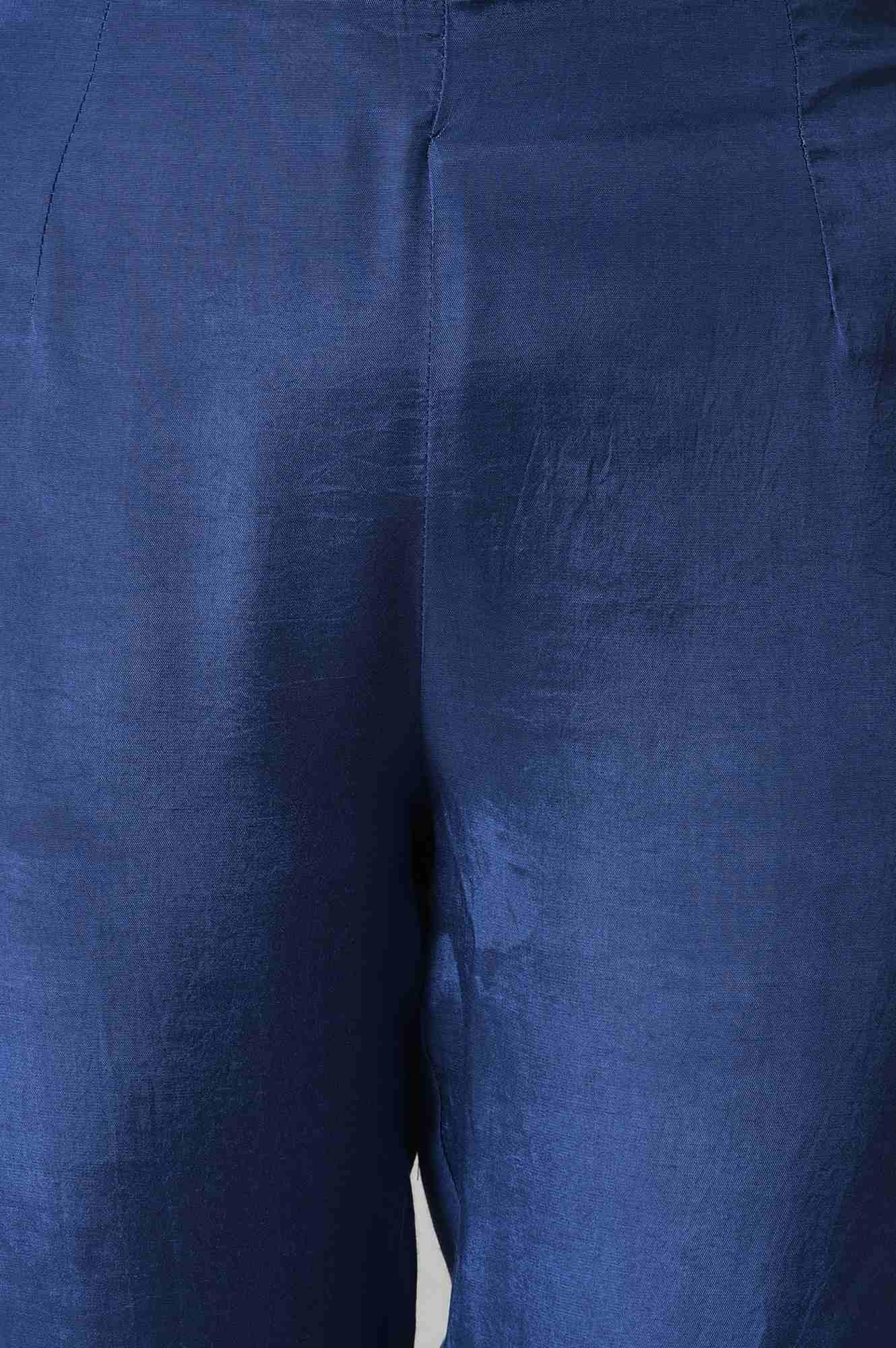 Cobalt Blue Solid kurta and Slim Pants Co-ord Set - Image 6