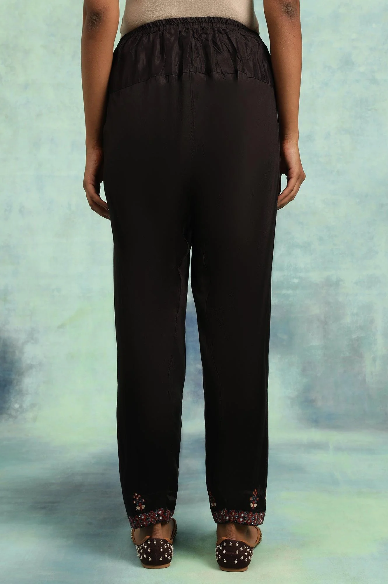 Cofee Brown Solid Salwar With Mirror Work Embroidery At Hem - Image 2