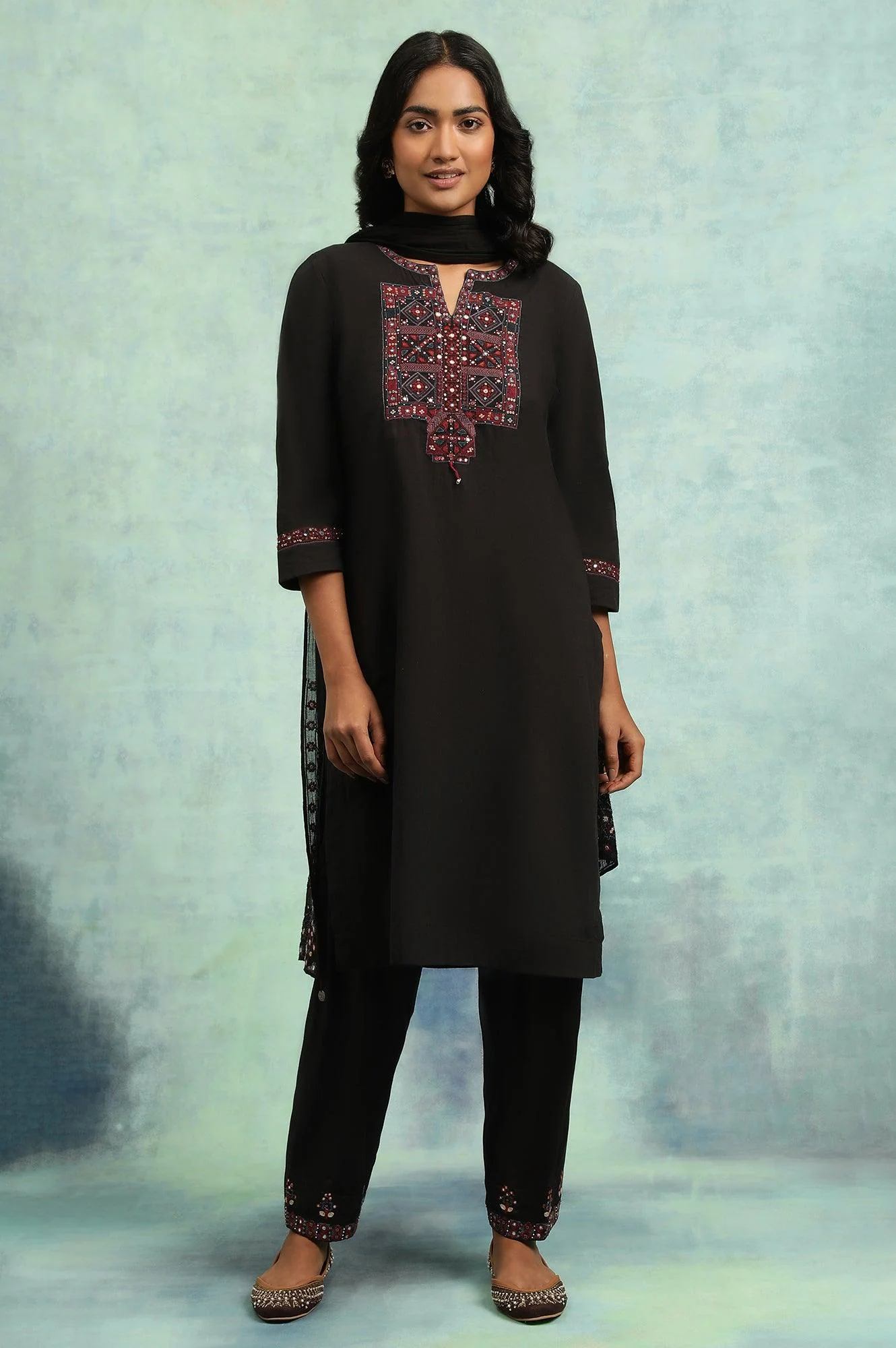 Cofee Brown Solid Salwar With Mirror Work Embroidery At Hem - Image 5