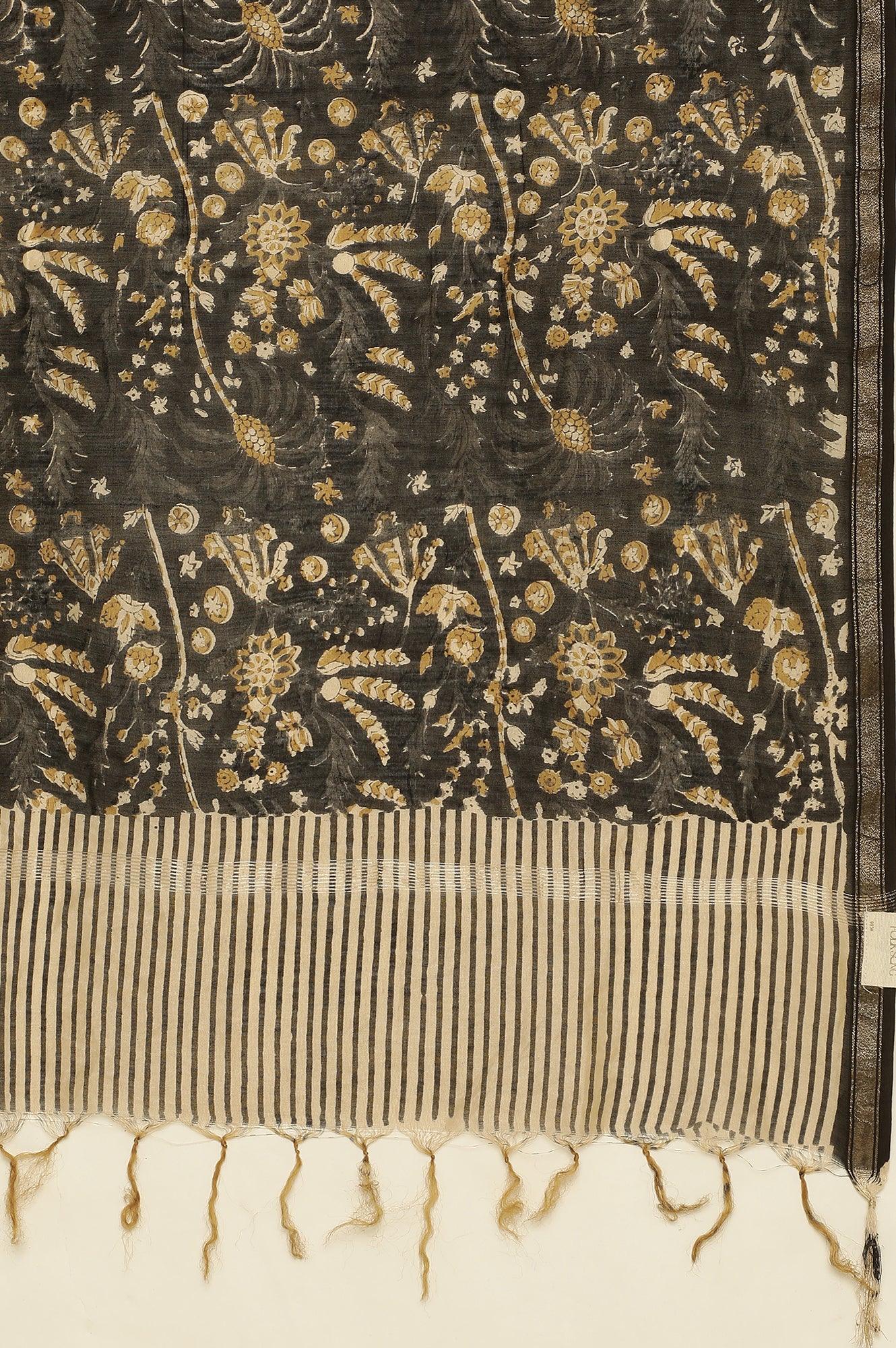 Coffee Bean Block Printed Chanderi Drape - Image 6