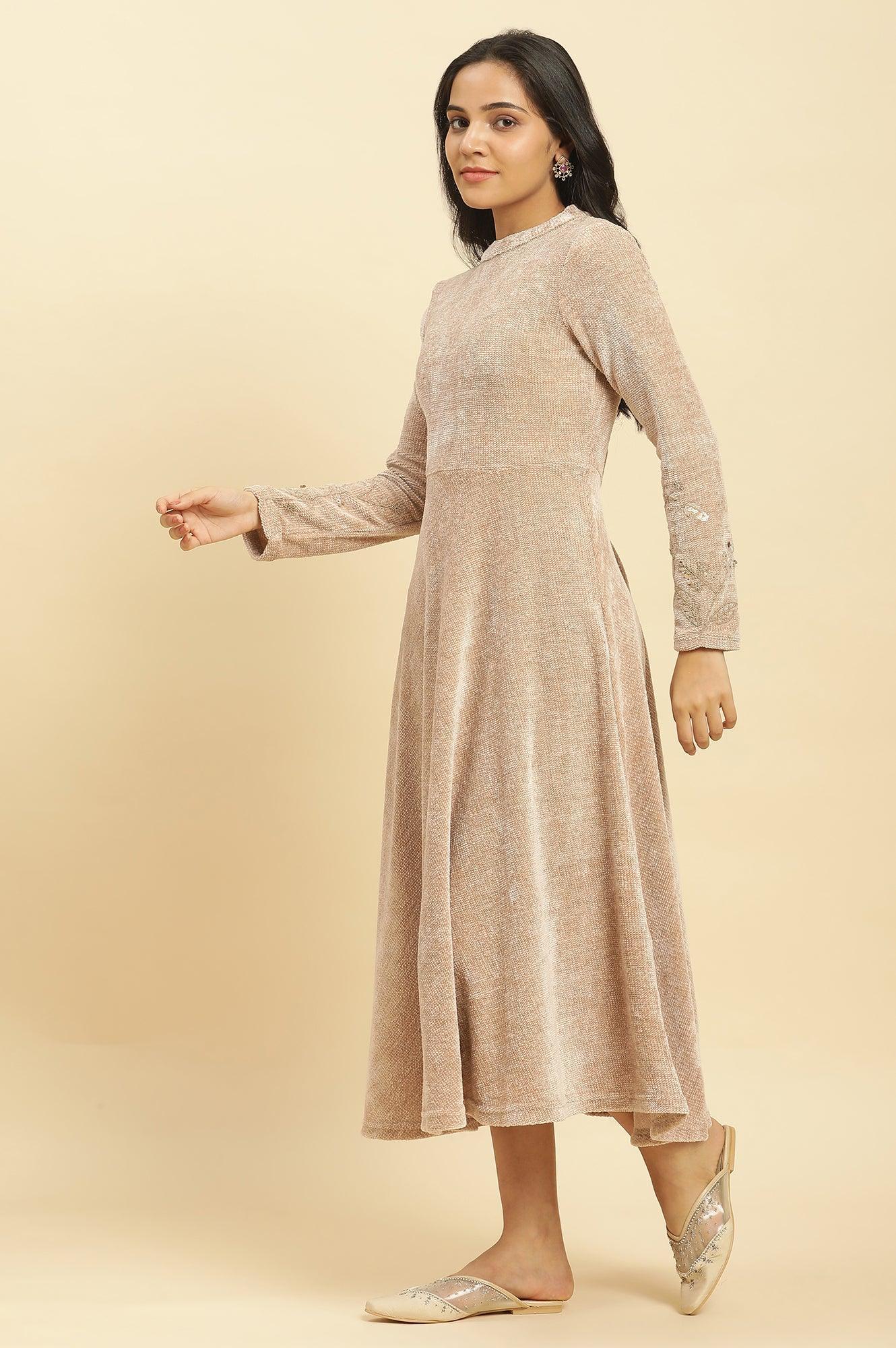 Cream Knitted Circular Flared Winter Dress - Image 3