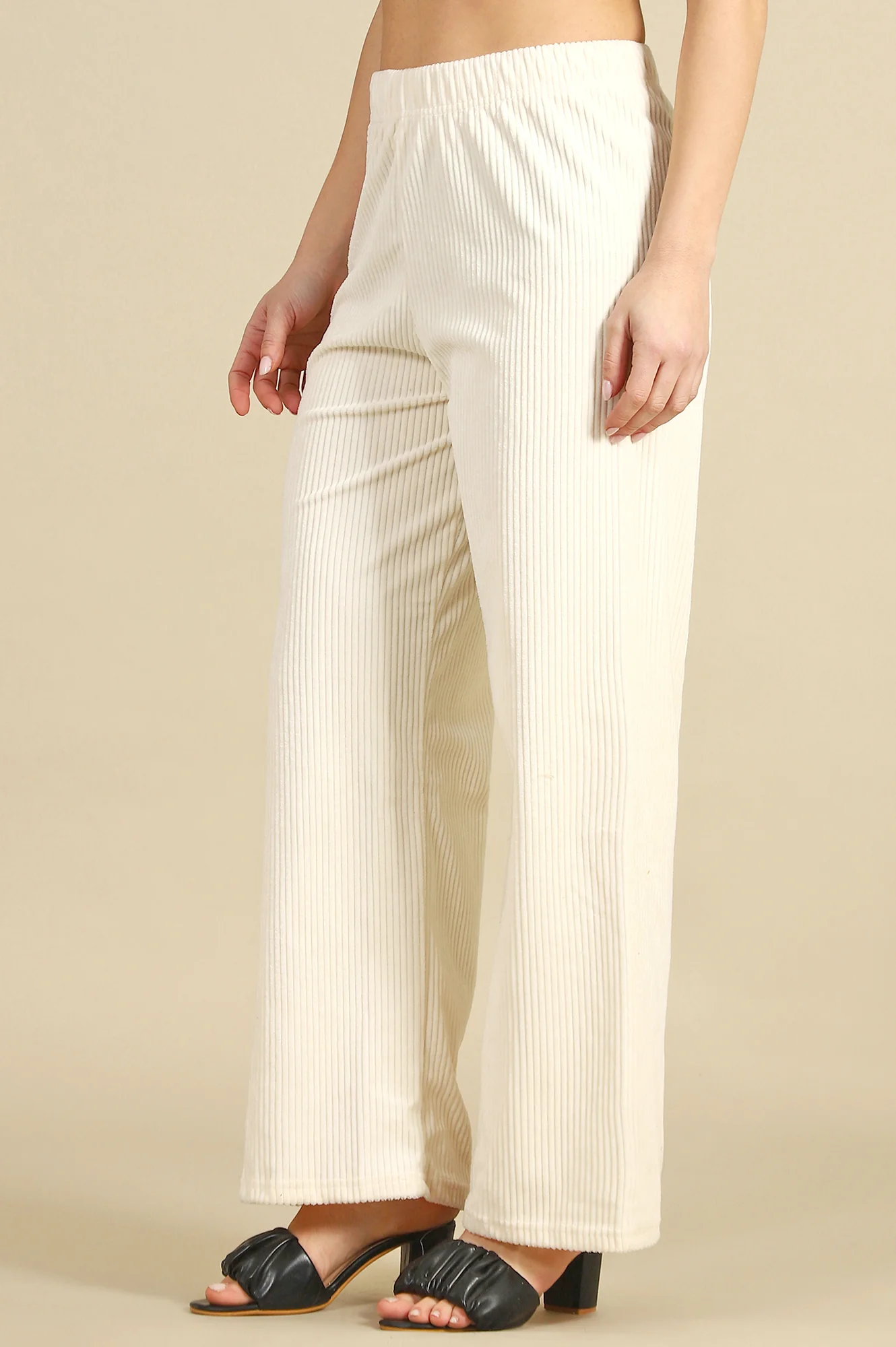 Cream Solid Straight Fit Cotton Pants - Image 4