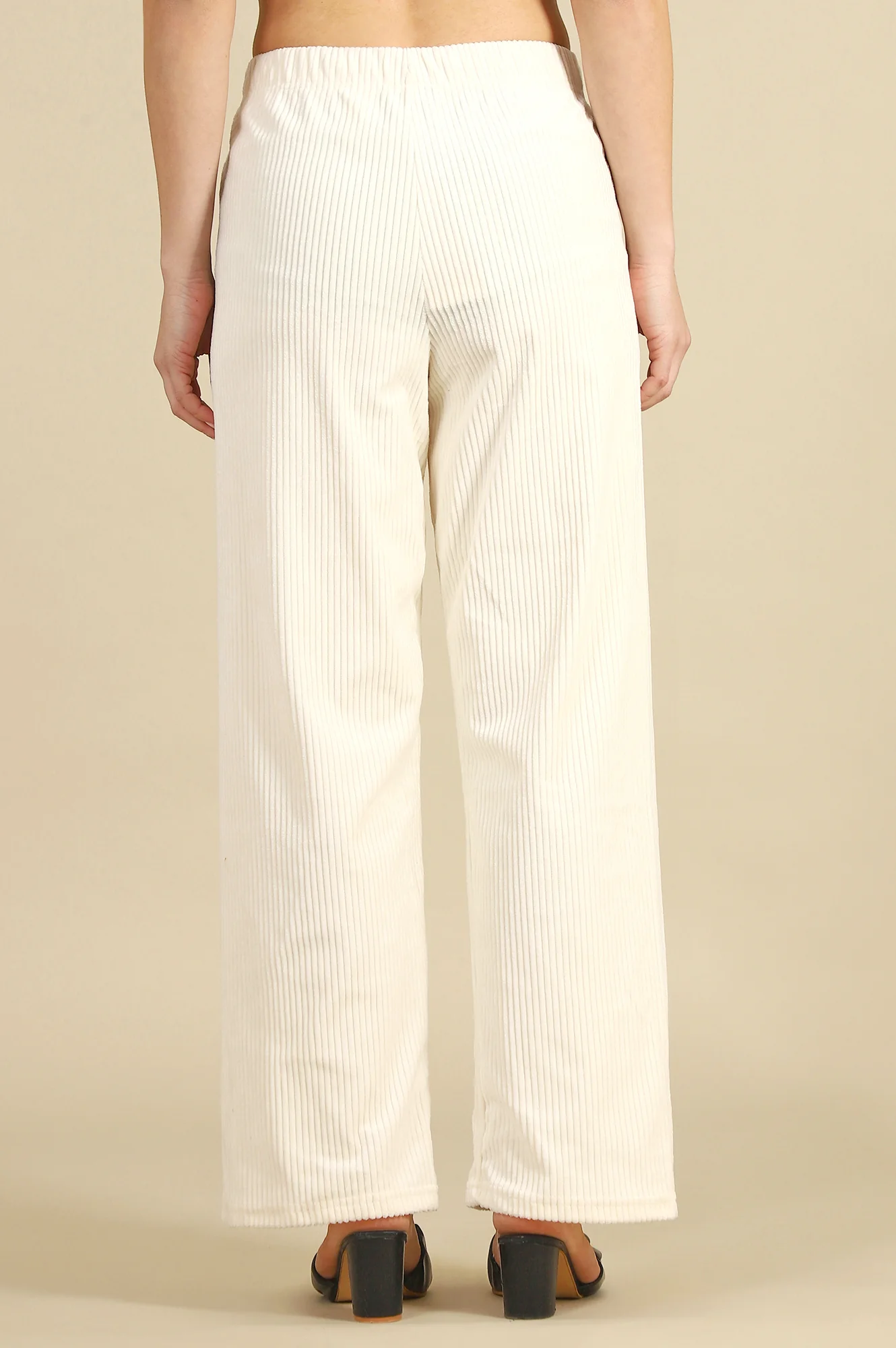 Cream Solid Straight Fit Cotton Pants - Image 5