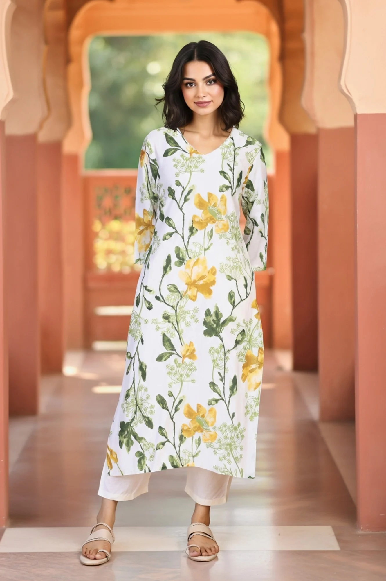 Cream Solid Straight Rayon Pant - Image 6