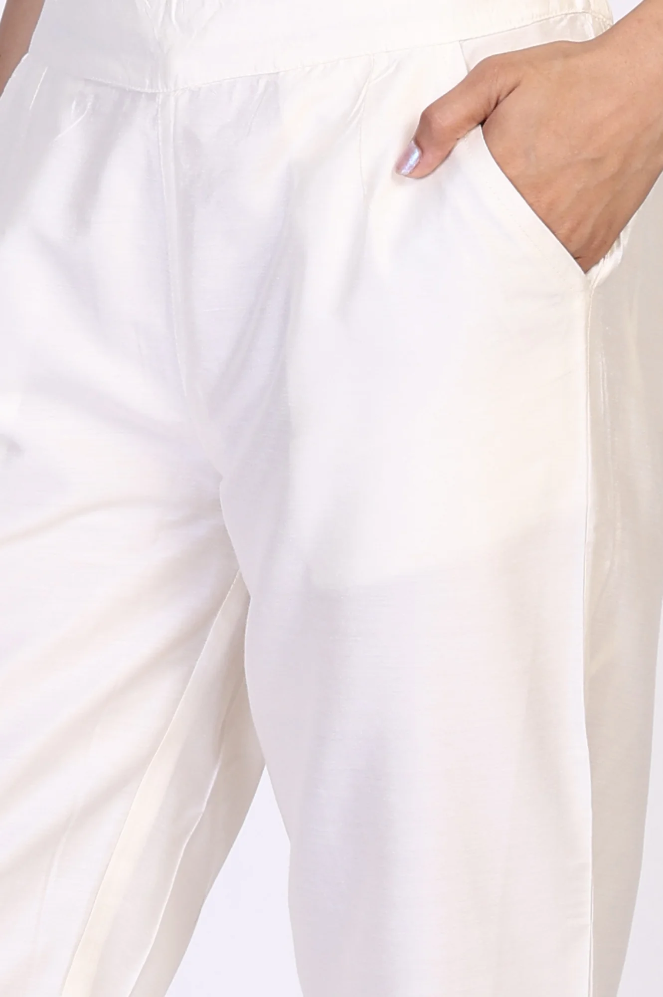 Cream Solid Straight Rayon Pant - Image 7