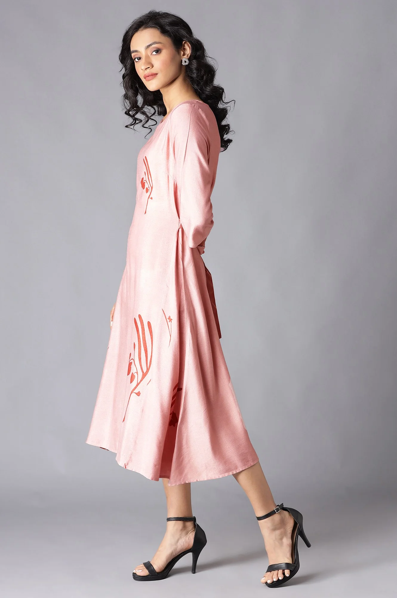 Crepe Pink A-Line Printed kurta - Image 3