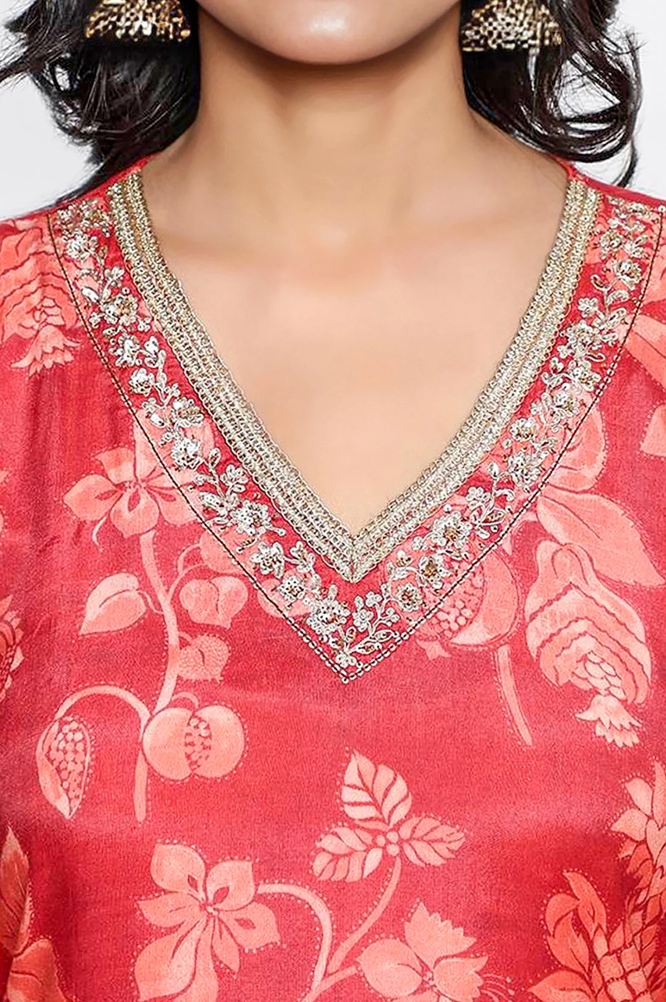 Crimson Red Printed Modal A-line Kurta and Straight Pant Set - Image 2