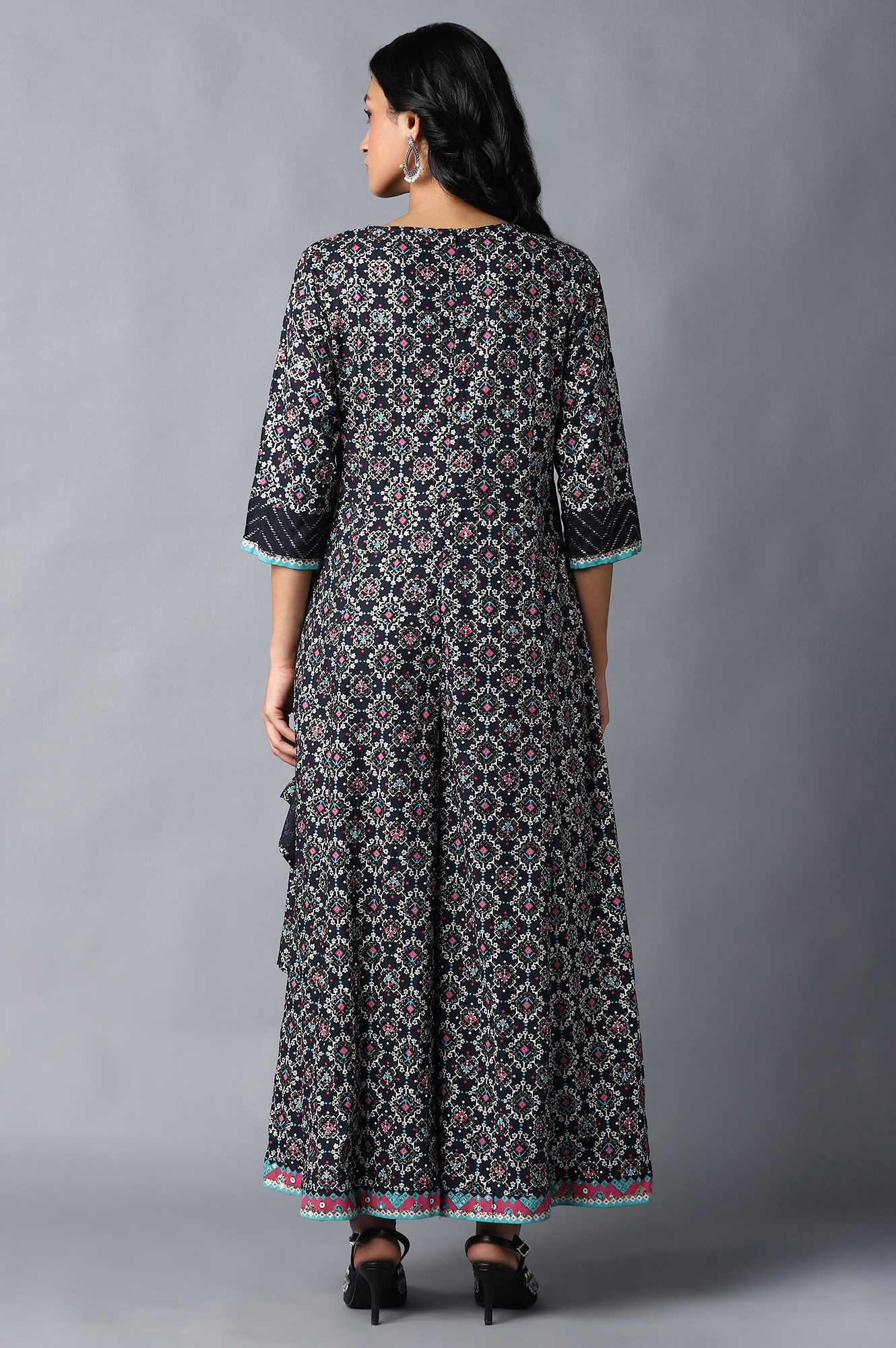 Dark Blue Angrakha Jumpsuit In Round Neck - Image 2
