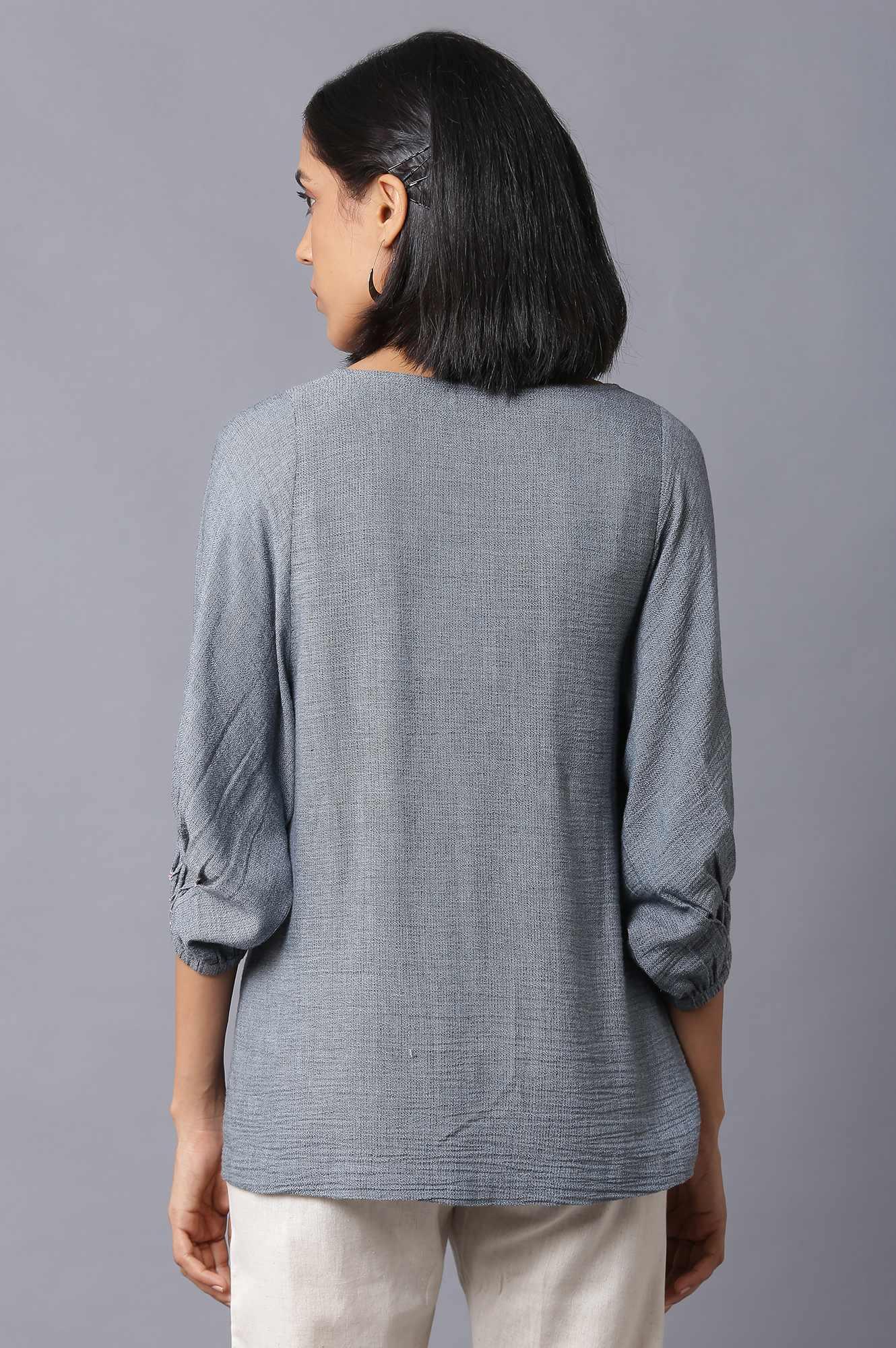 Dark Blue Top with Smocked Detail - Image 2
