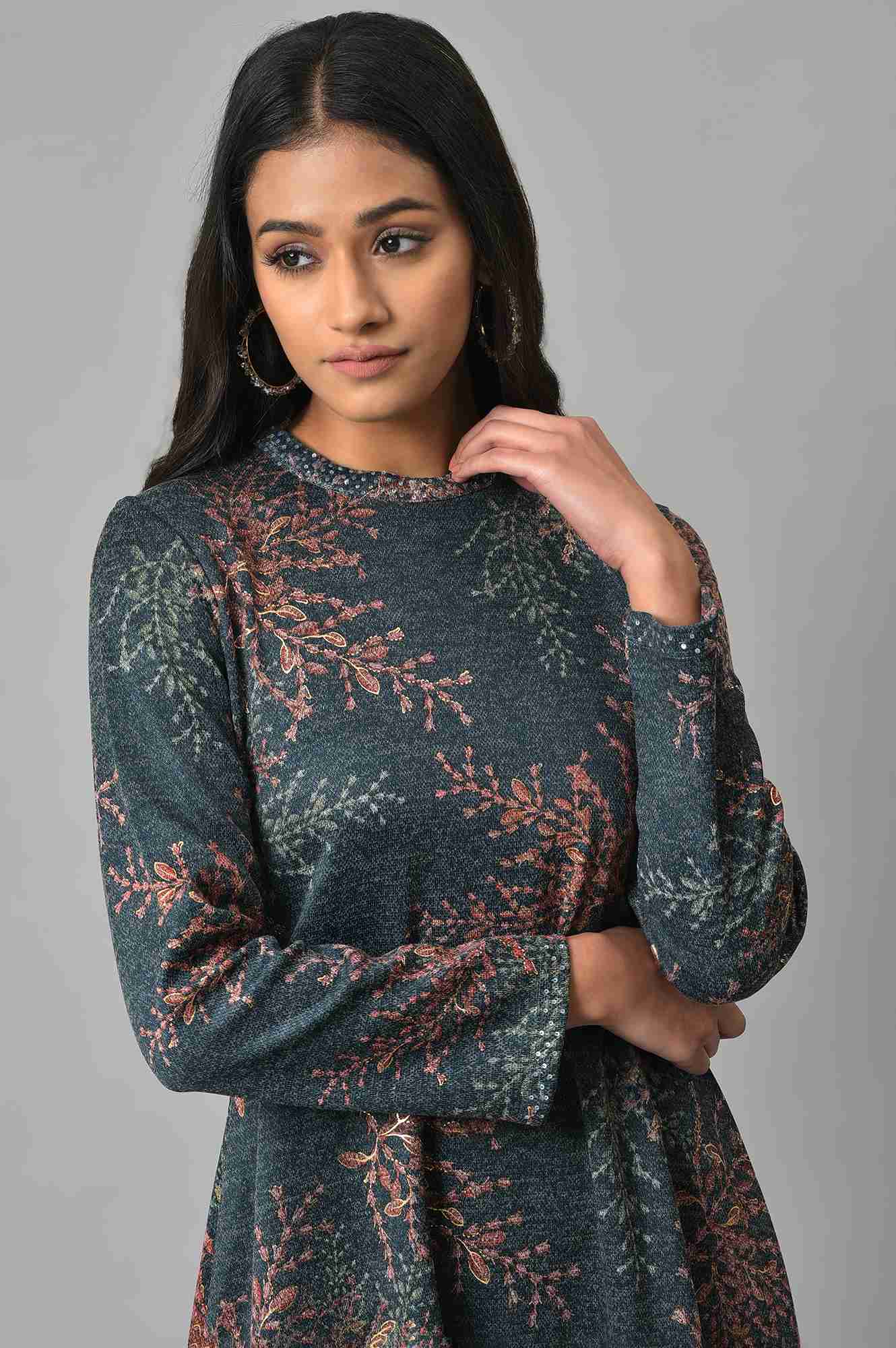 Dark Blue Light Festive Jacquard Winter kurta - Image 5
