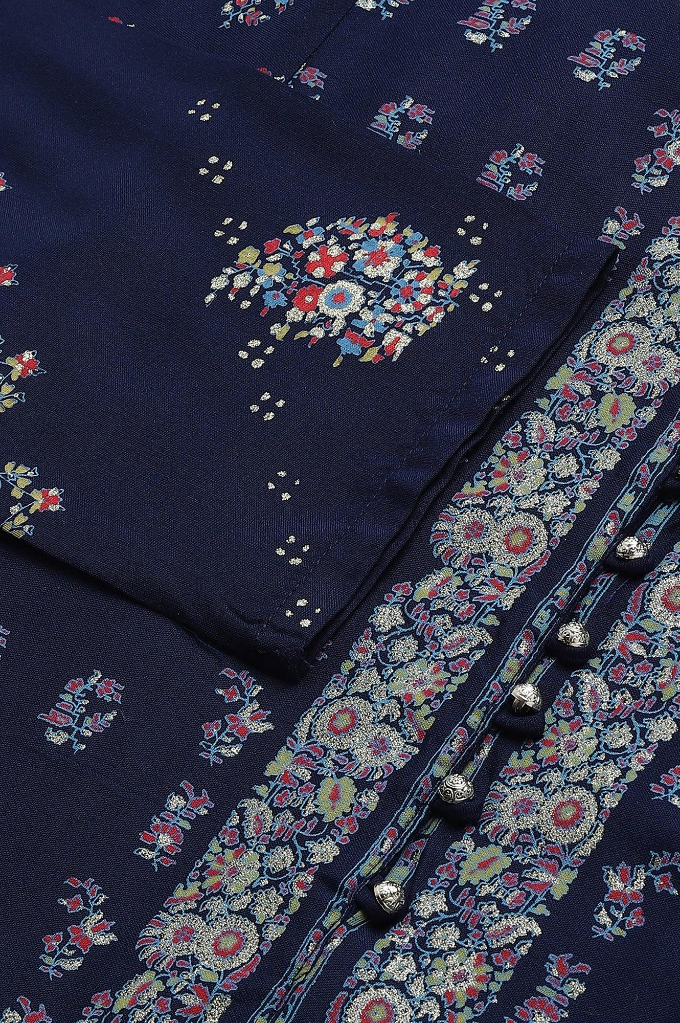 Dark Blue Placement Print Rayon kurta - Image 8