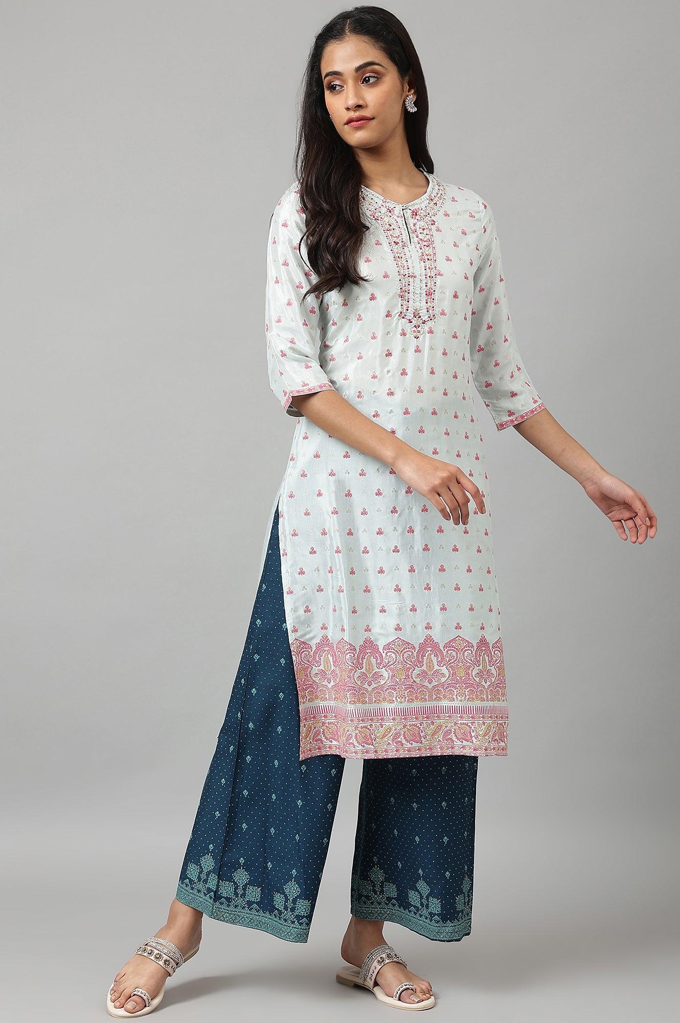 Dark Blue Rayon Printed Parallel Pants - Image 5