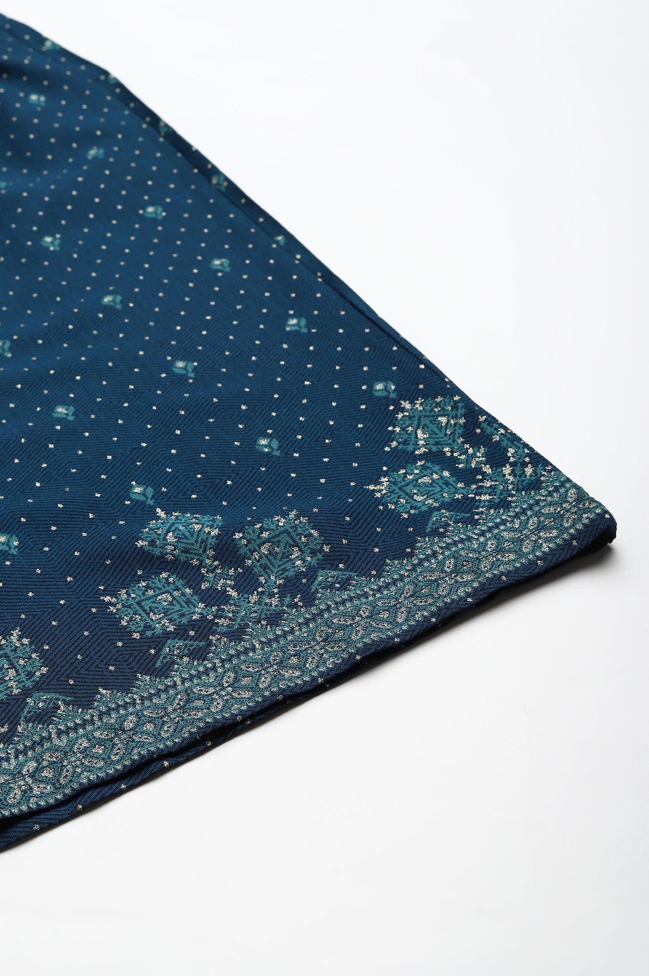 Dark Blue Rayon Printed Parallel Pants - Image 8