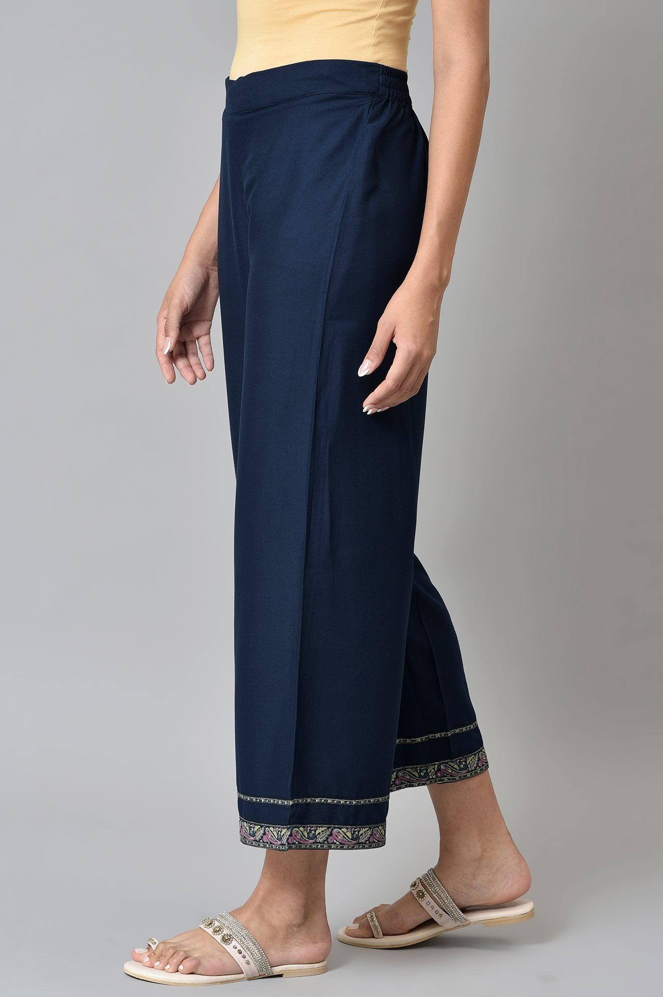 Dark Blue Rayon Straight Parallel Pants - Image 3