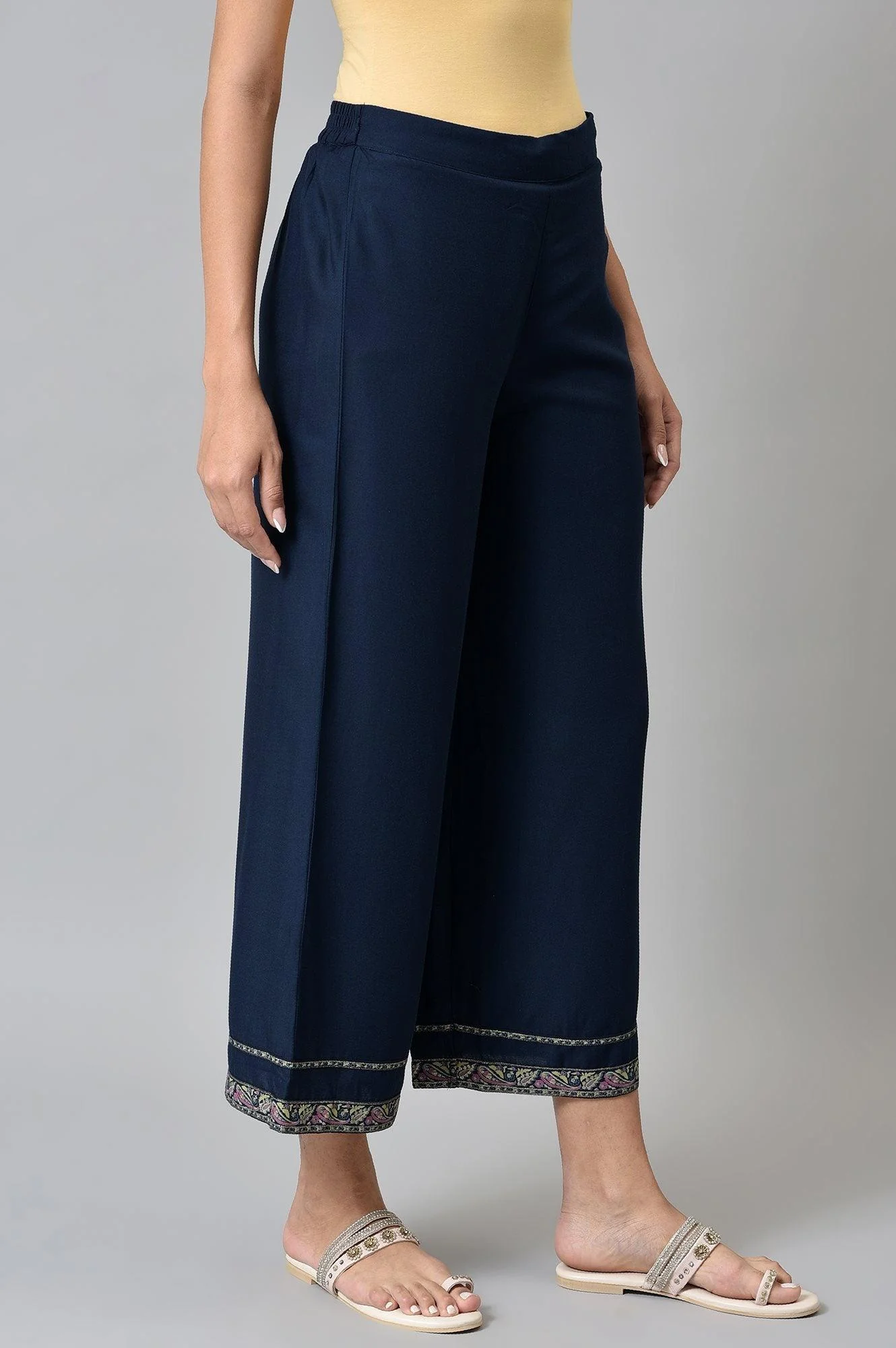 Dark Blue Rayon Straight Parallel Pants - Image 4